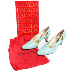 Mint Green Escada Margaretha Ley 1980s Vintage Leather Shoes W Cutout Details 7B