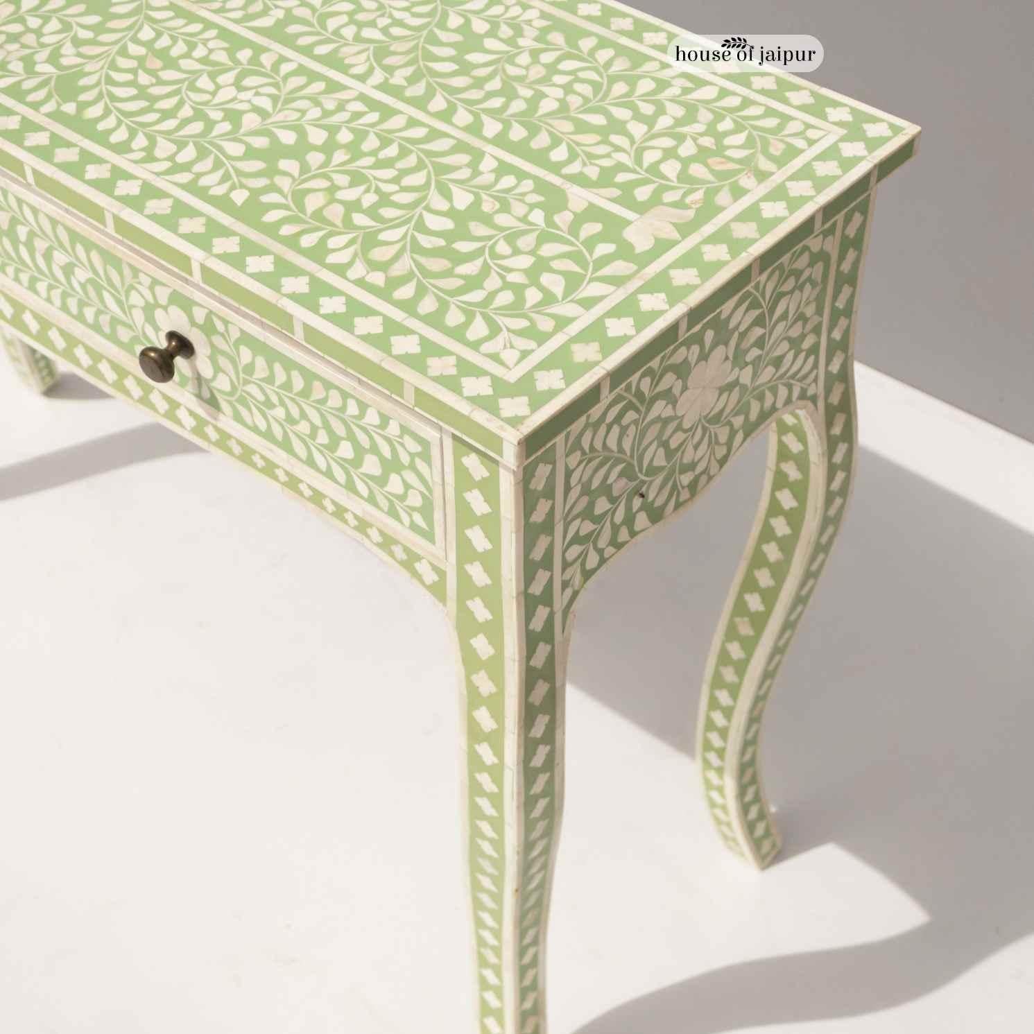 Agra Mint Green French Provincial Bone Inlay Console Table by House of Jaipur For Sale
