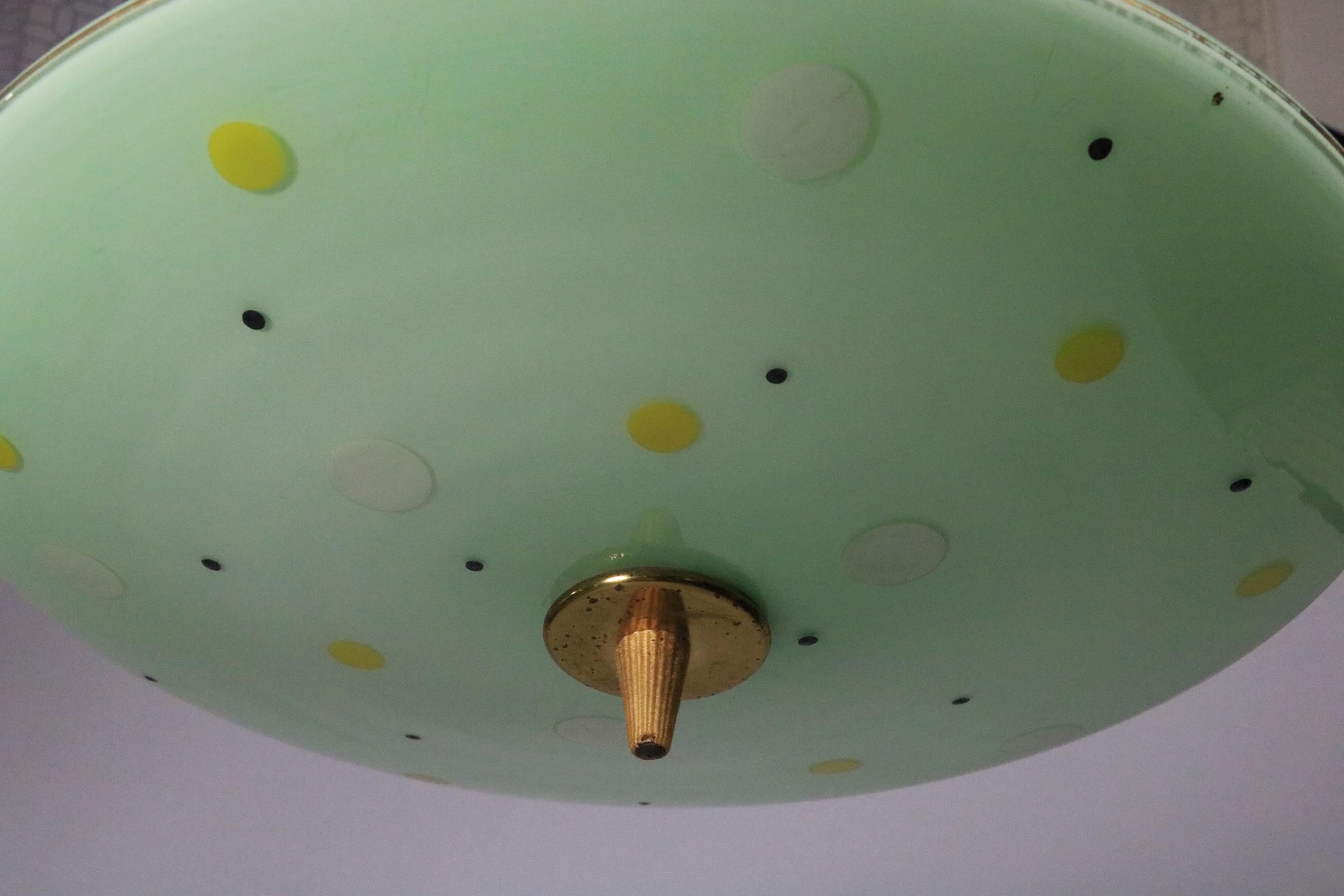 Mint Green Glass Pendant Lamp from the 1950s In Good Condition For Sale In Berlin, BE