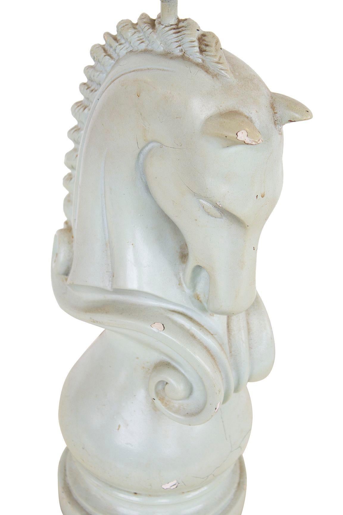 American Mint Green Horse Head Rook Table Lamp For Sale