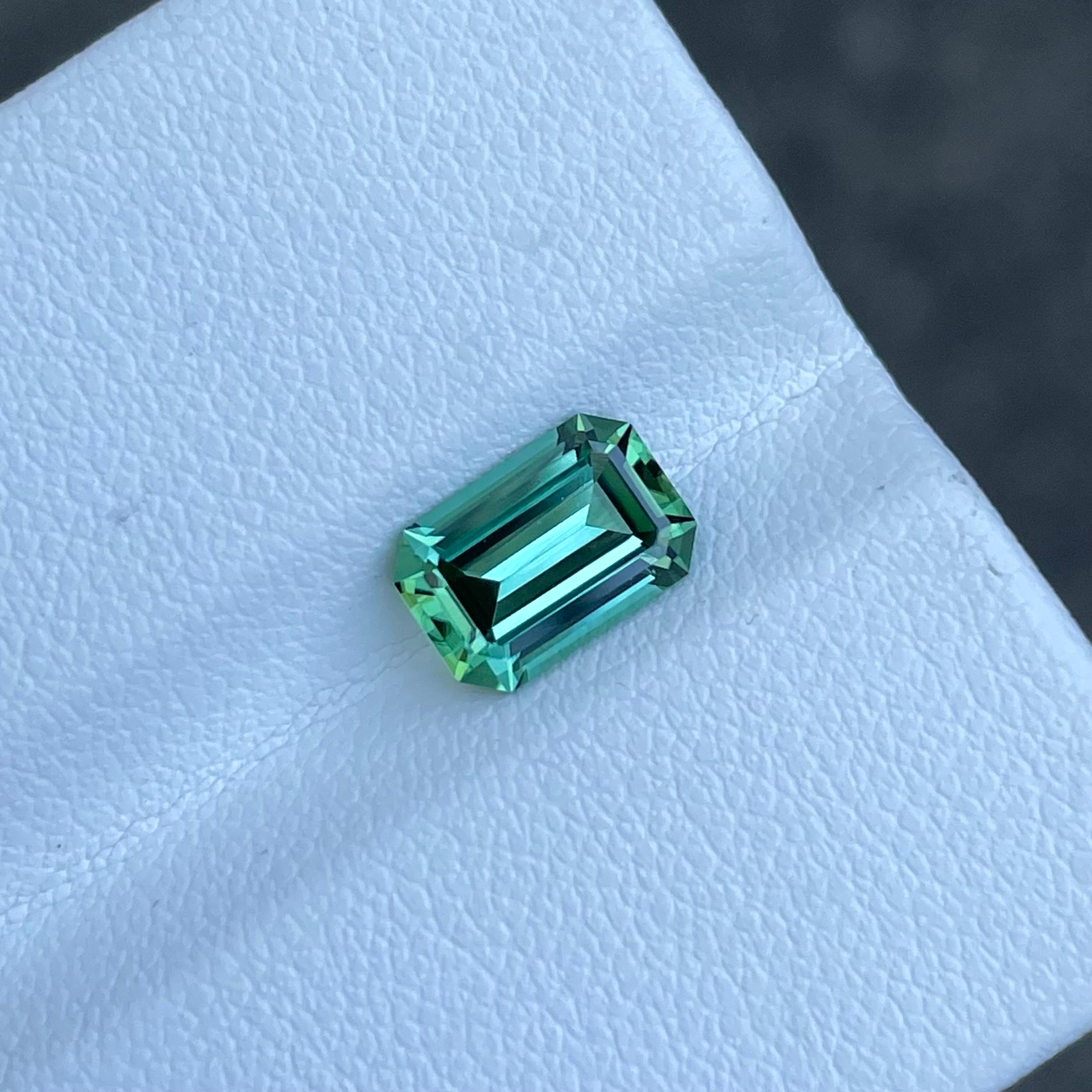 Women's or Men's Mint Green Loose Tourmaline 1.80 carat Emerald Cut Natural Afghanistani Gemstone For Sale