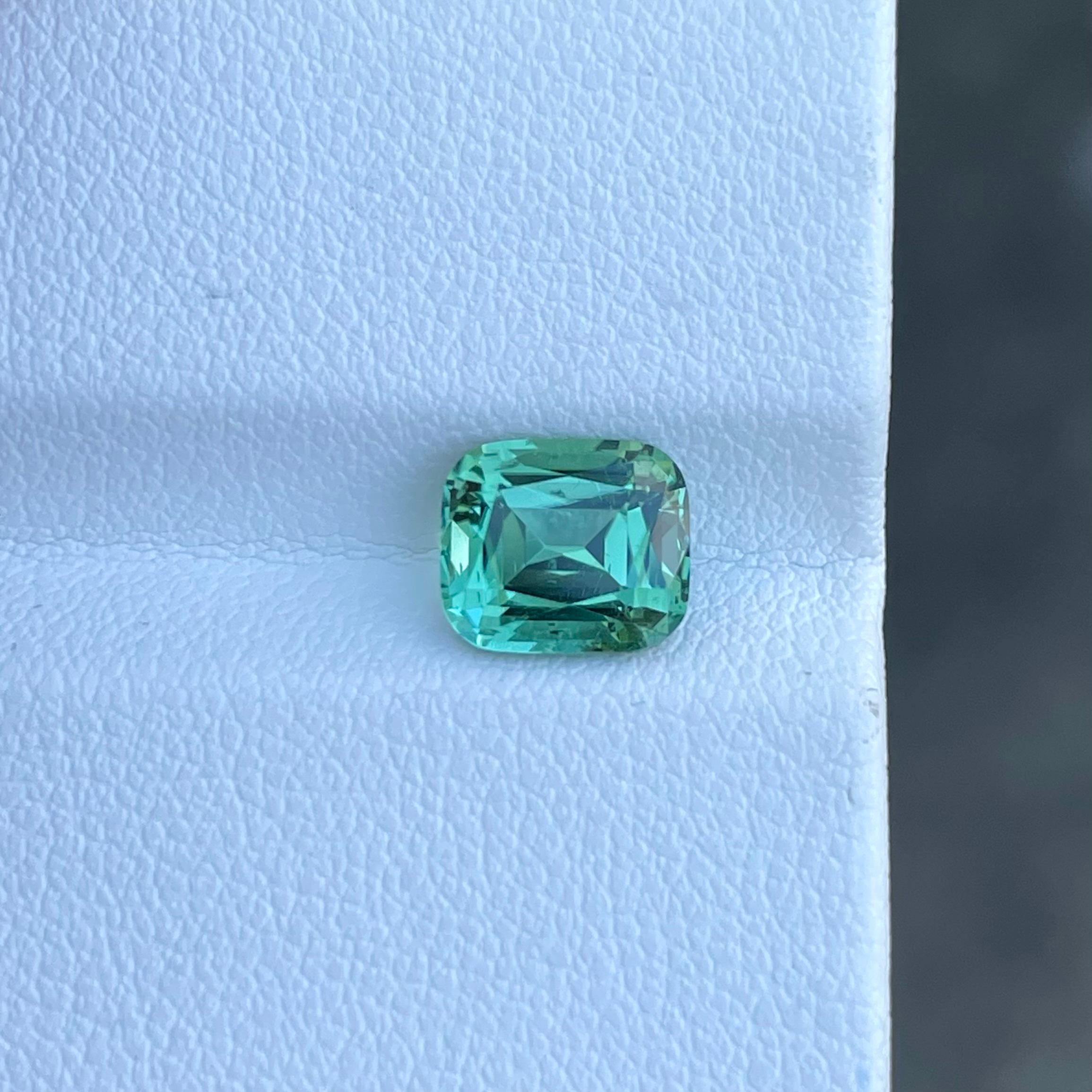 Peso 2,25 quilates 
Dimensiones 8,2x7,1x5,3 mm
Tratamiento Ninguno
Claridad VVS (Muy, muy poco incluido)
Origen Afganistán
Cojín de forma
Cojín para peldaños cortados





La Turmalina Verde Menta, de 2,25 quilates, es una auténtica maravilla de la