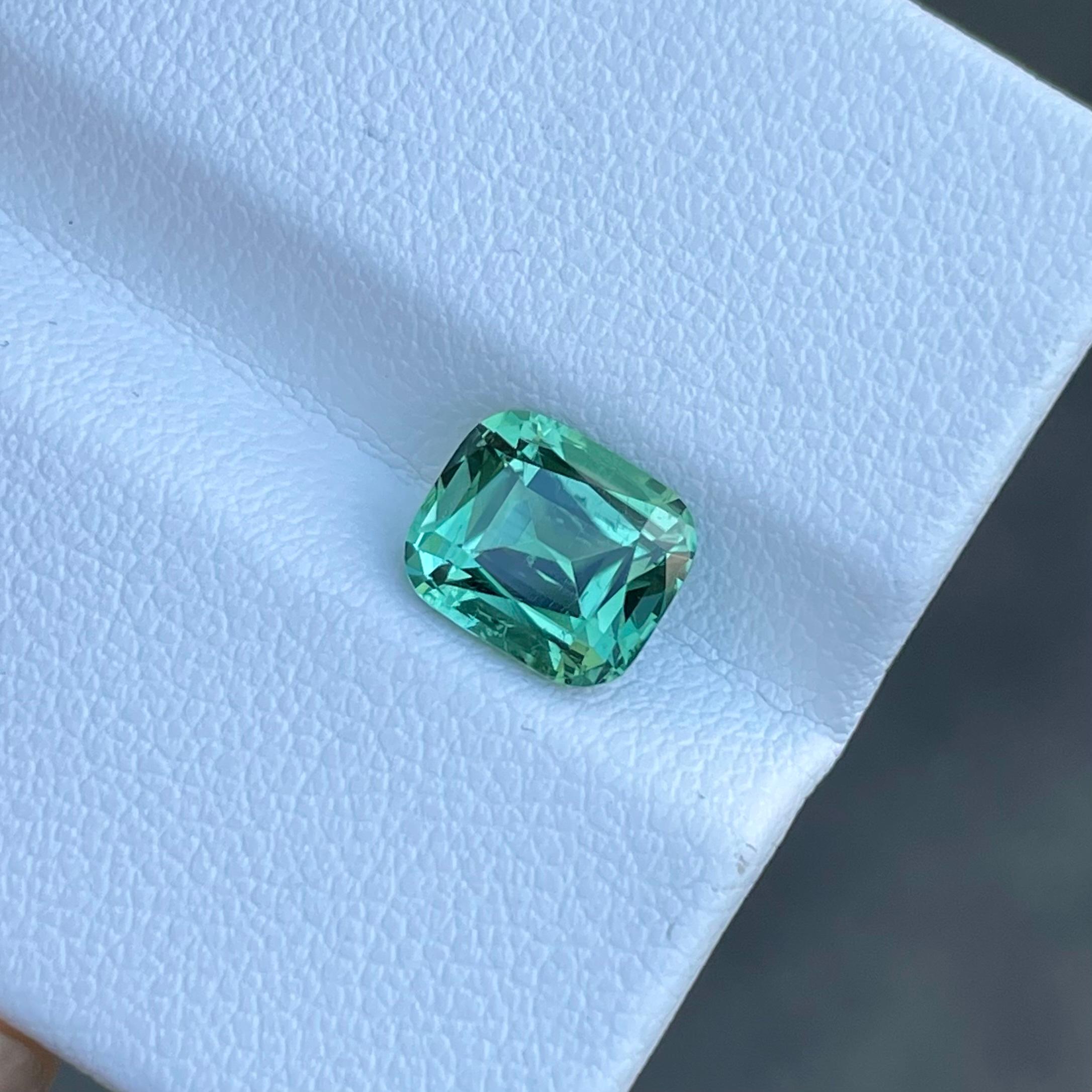 Modern Mint Green Loose Tourmaline 2.25 carats Step Cushion Cut Natural Afghan Gemstone For Sale
