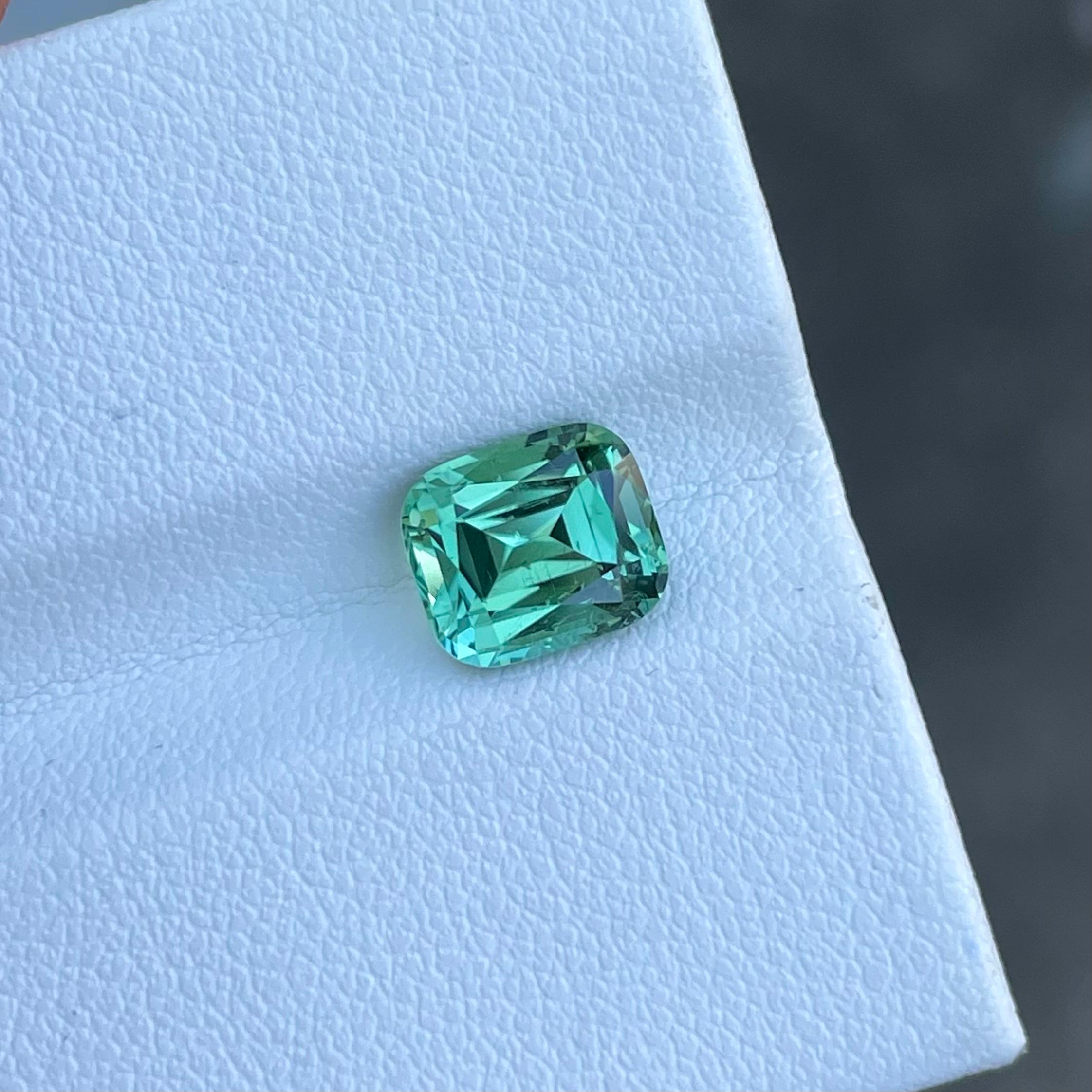 Women's or Men's Mint Green Loose Tourmaline 2.25 carats Step Cushion Cut Natural Afghan Gemstone For Sale