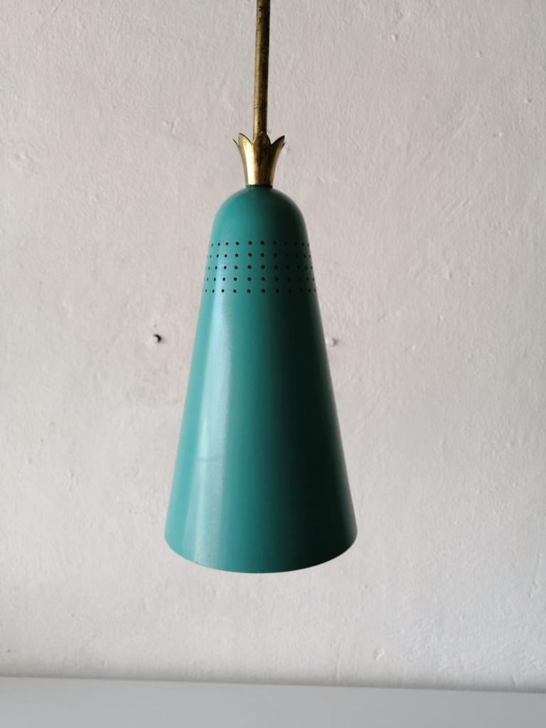 Mint Green Metal Conical Pendant Lamp in the Style of Stilnovo, 1950s, Italy For Sale 3