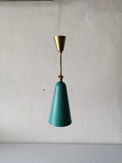 Mint Green Metal Conical Pendant Lamp in the Style of Stilnovo, 1950s, Italy