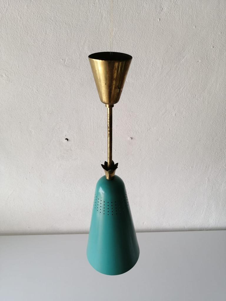 Mid-Century Modern Mint Green Metal Conical Pendant Lamp in the Style of Stilnovo, 1950s, Italy For Sale