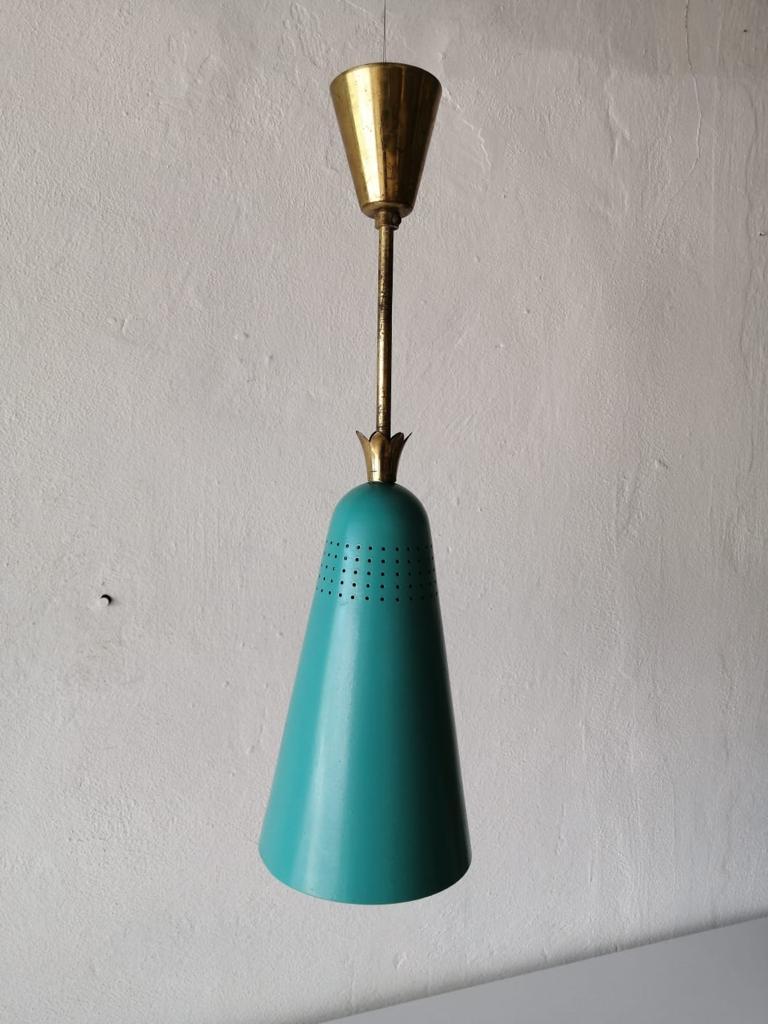 Italian Mint Green Metal Conical Pendant Lamp in the Style of Stilnovo, 1950s, Italy For Sale