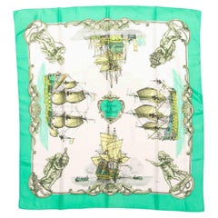 Mint Green 
Multicolor Hermes 
Vaisseaux de Haut-Bord
 Motfi Printed Silk Scarf