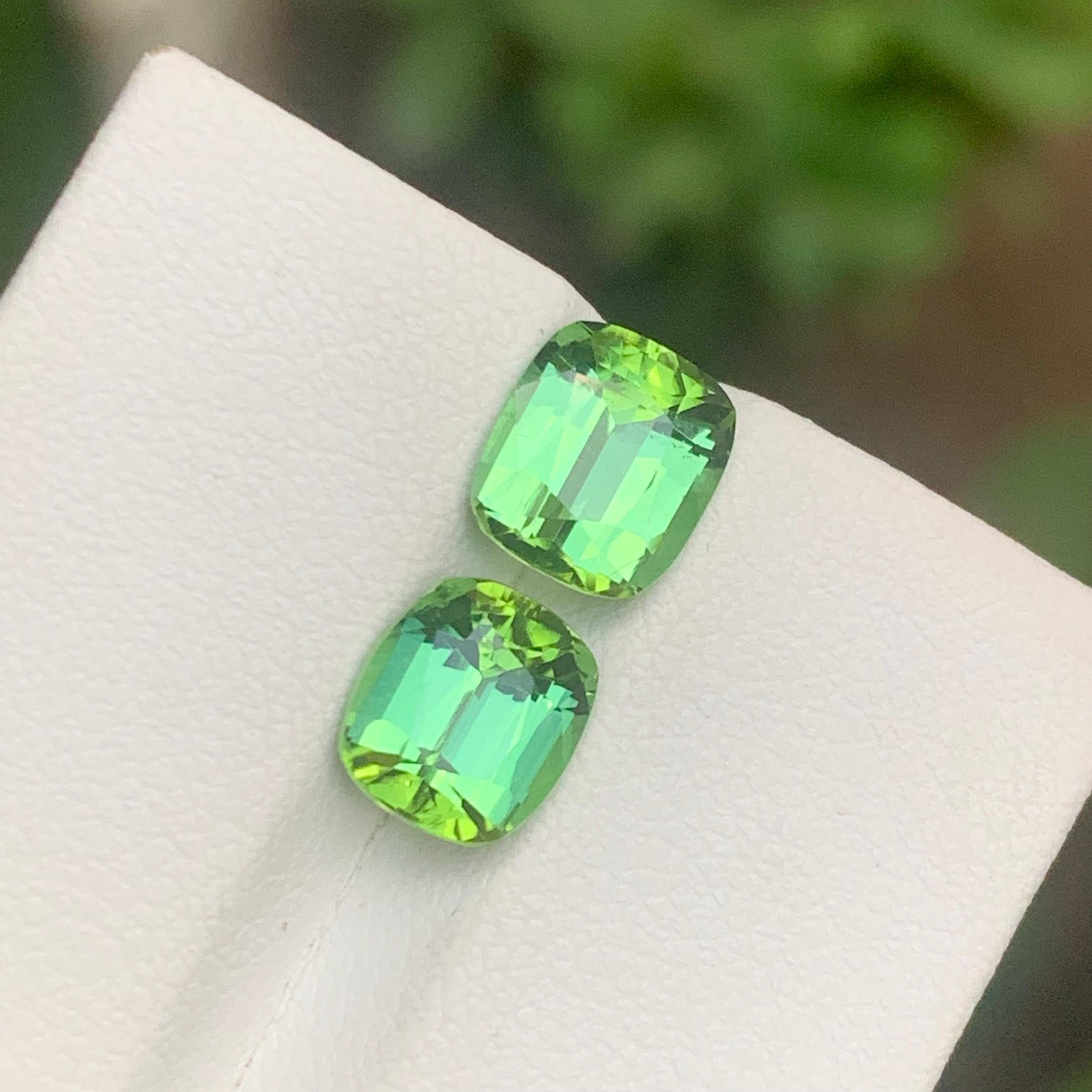 Gemas de turmalina natural verde menta 4,00 ct talla cojín para pendientes Joyas en venta 4