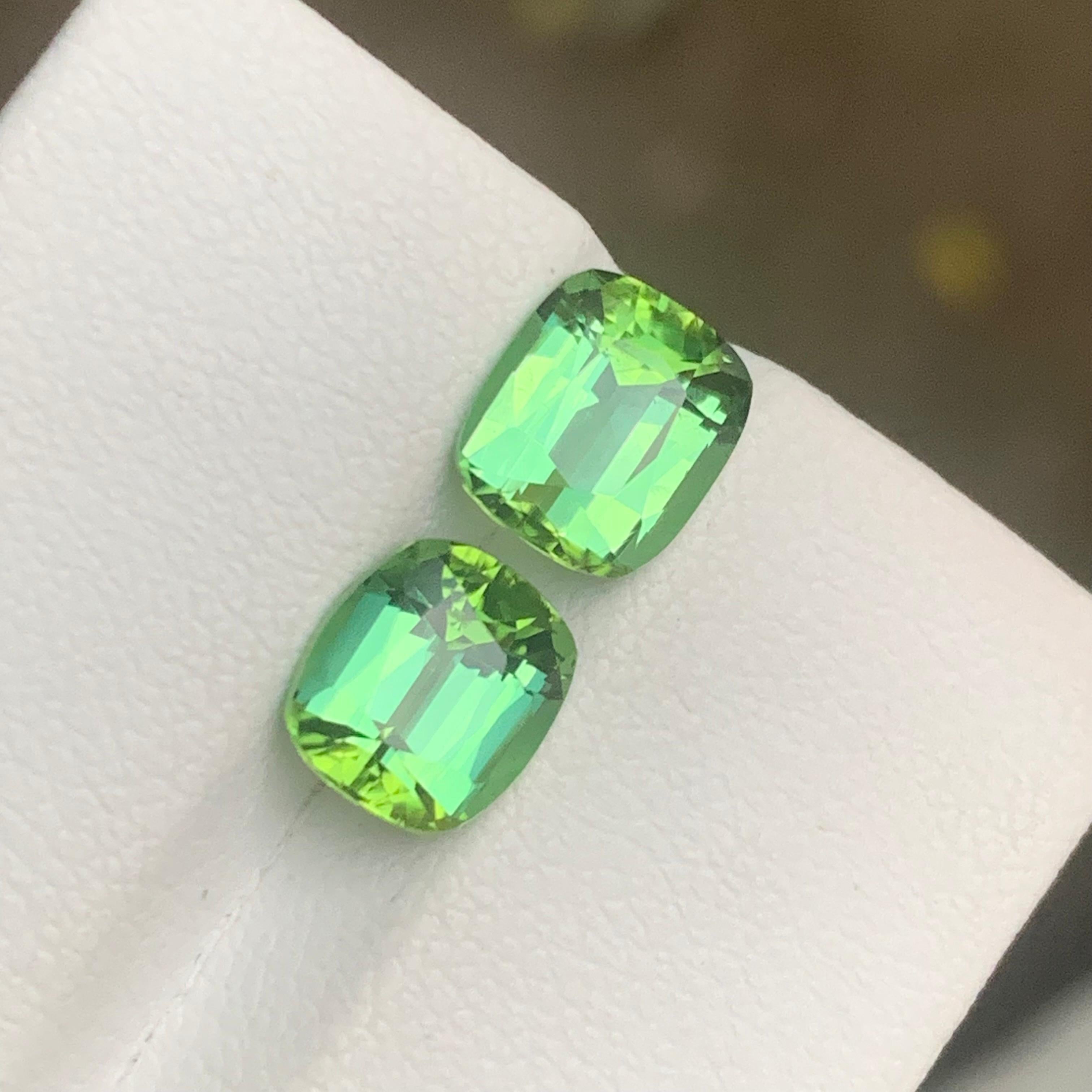 Gemas de turmalina natural verde menta 4,00 ct talla cojín para pendientes Joyas en venta 5