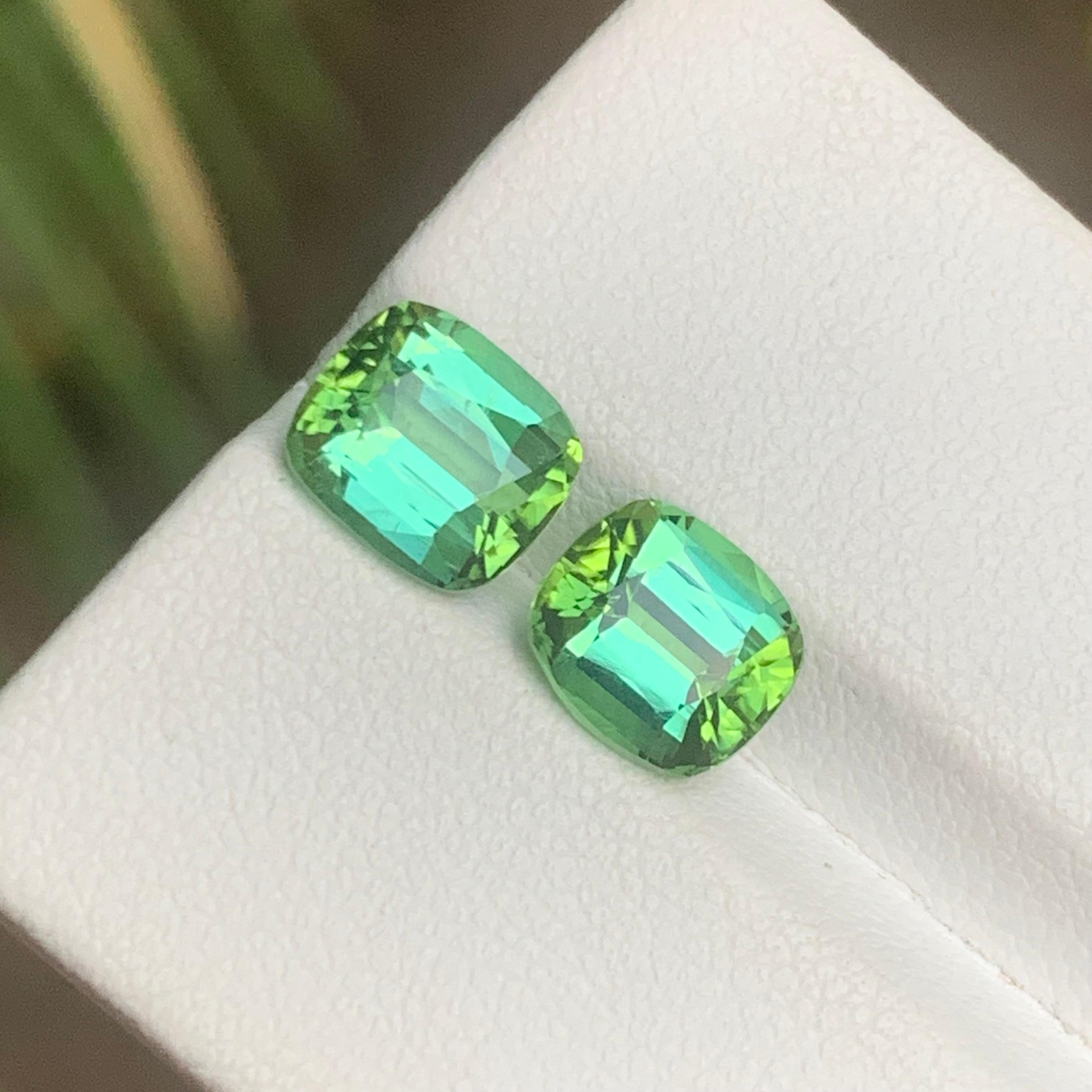 Gemas de turmalina natural verde menta 4,00 ct talla cojín para pendientes Joyas en venta 2