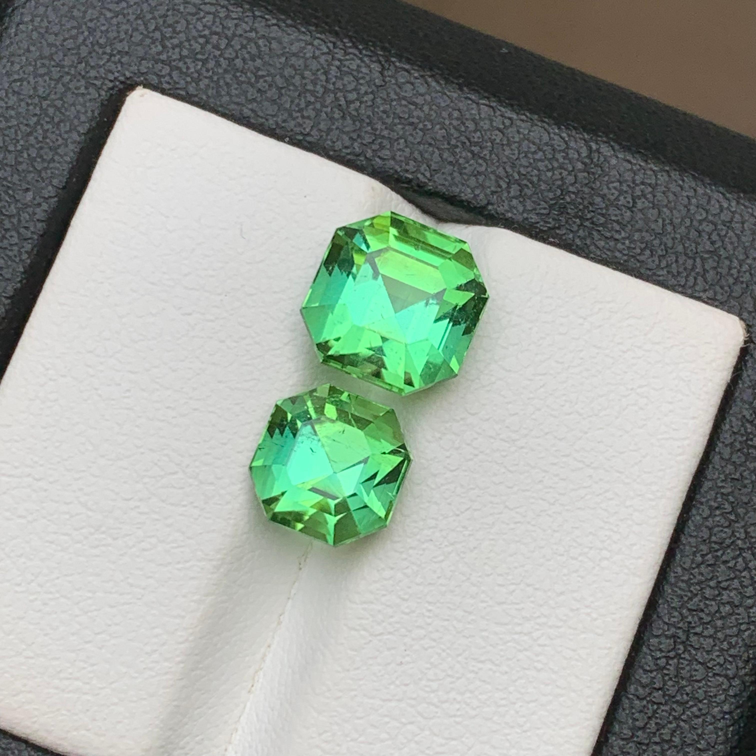 Mint Green Natural Tourmaline Loose Gemstones Set 7.25 Ct Octagon Cut-Jewelry For Sale 6