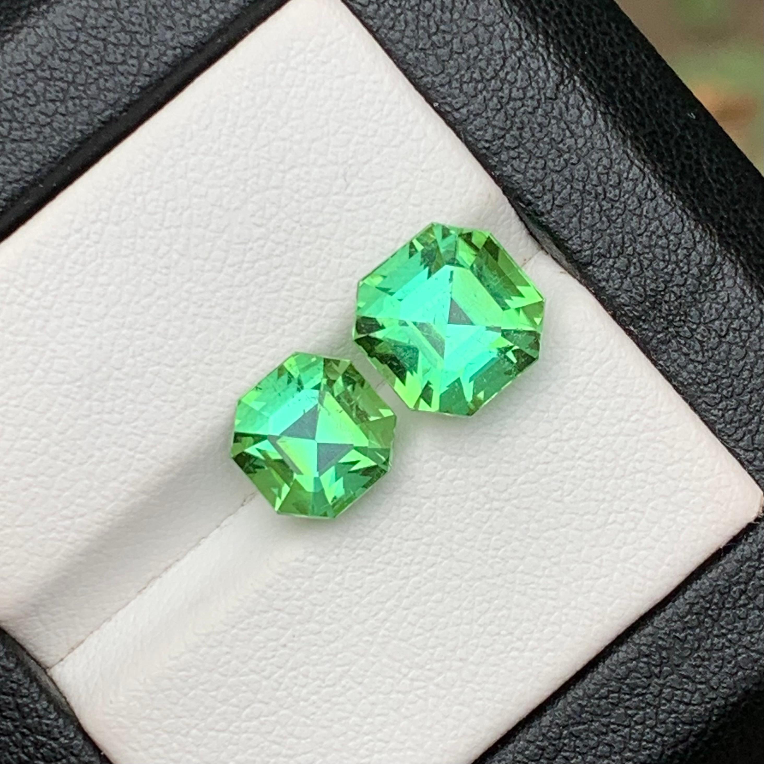 Mint Green Natural Tourmaline Loose Gemstones Set 7.25 Ct Octagon Cut-Jewelry For Sale 7