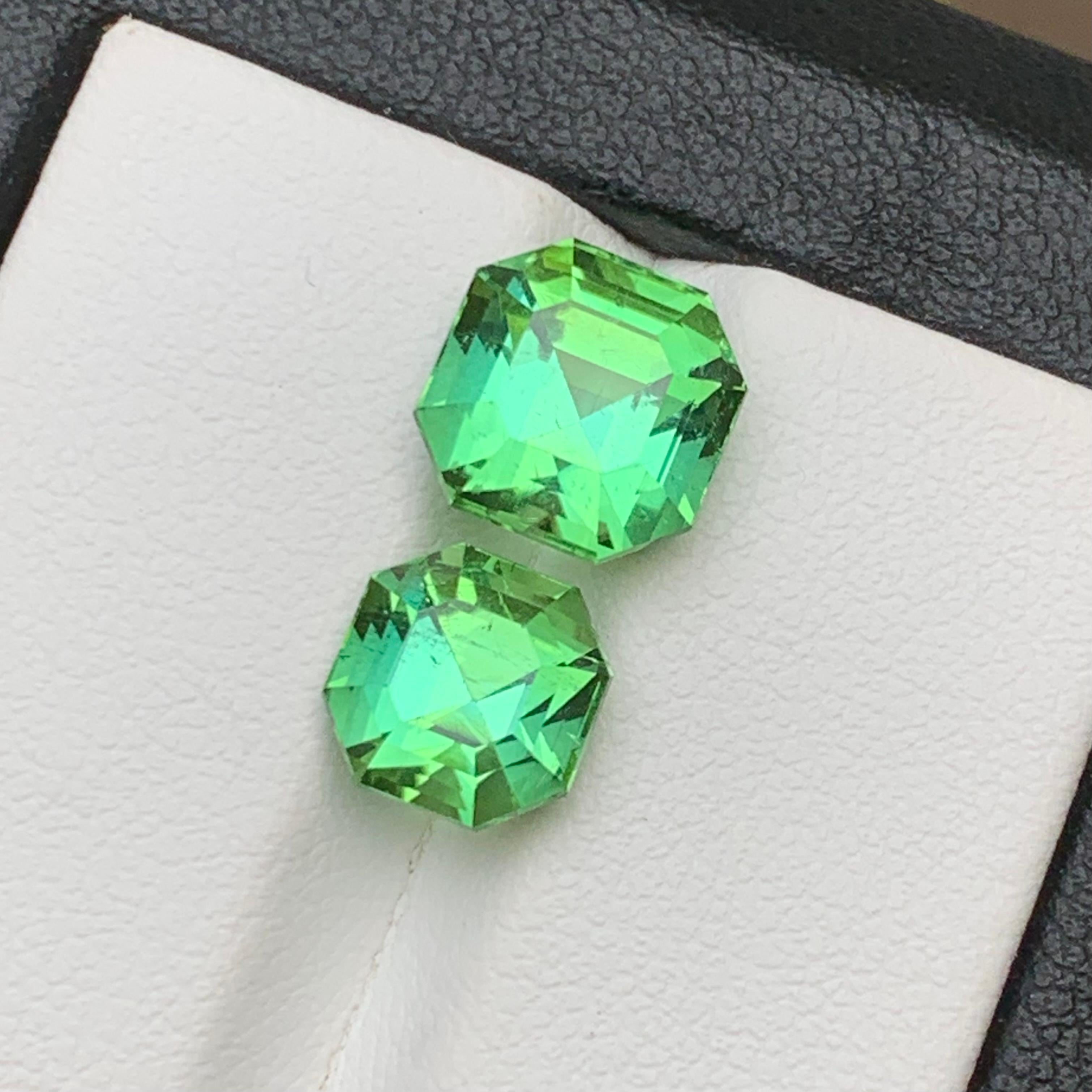 Contemporary Mint Green Natural Tourmaline Loose Gemstones Set 7.25 Ct Octagon Cut-Jewelry For Sale