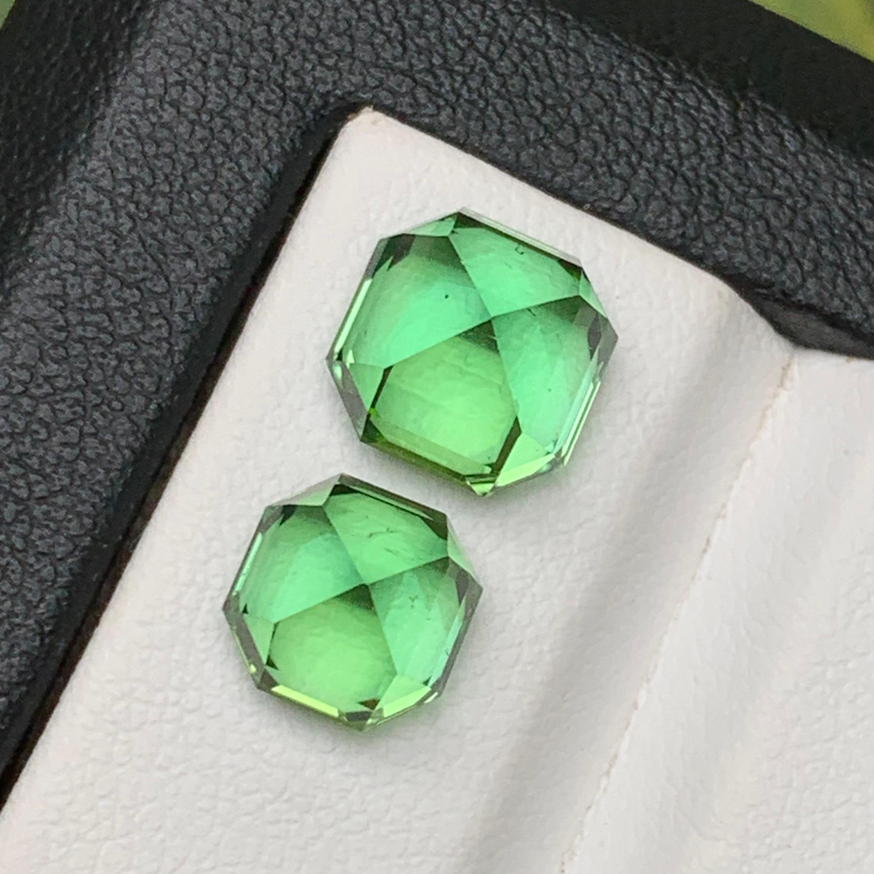 Mint Green Natural Tourmaline Loose Gemstones Set 7.25 Ct Octagon Cut-Jewelry In New Condition For Sale In Peshawar, PK