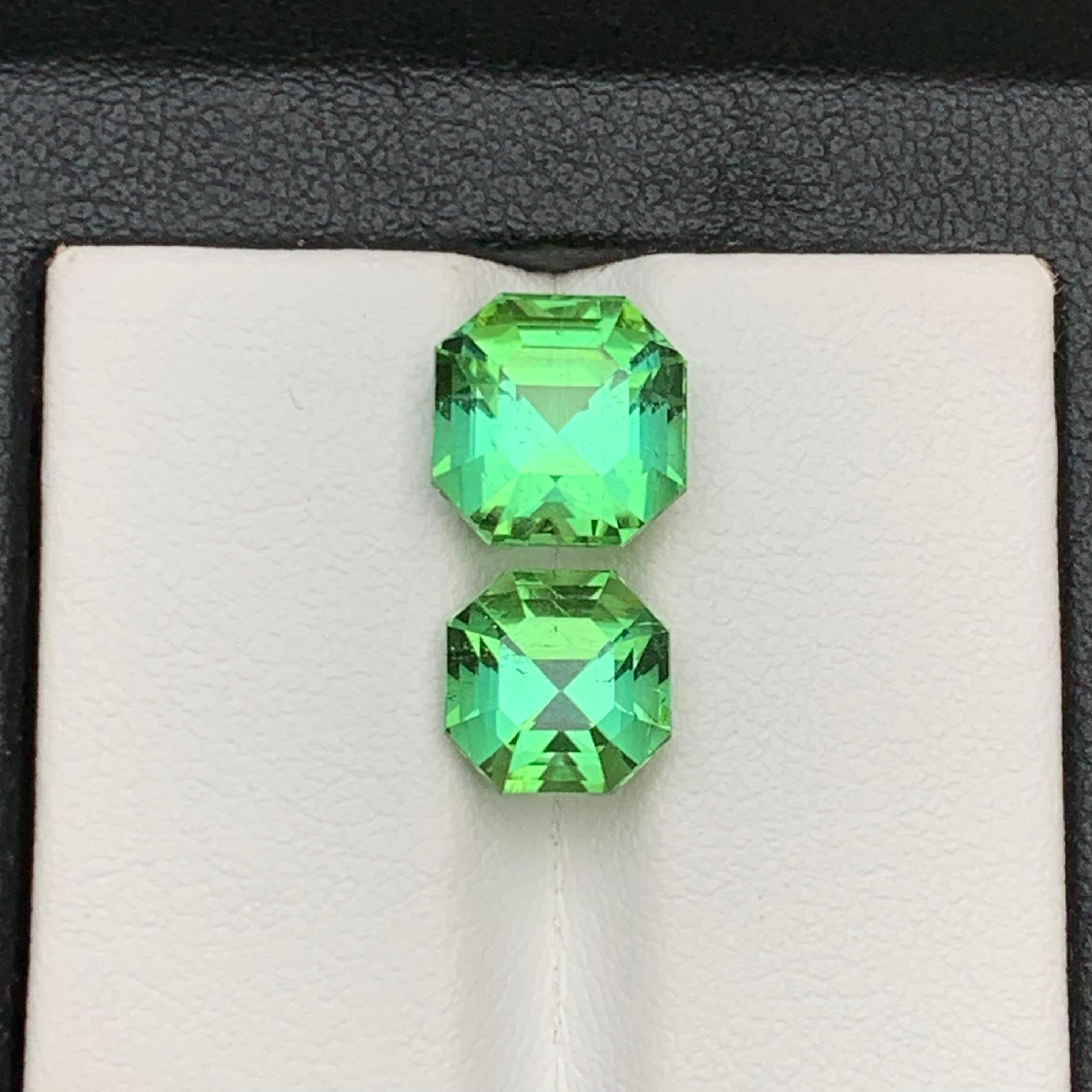 Women's or Men's Mint Green Natural Tourmaline Loose Gemstones Set 7.25 Ct Octagon Cut-Jewelry For Sale