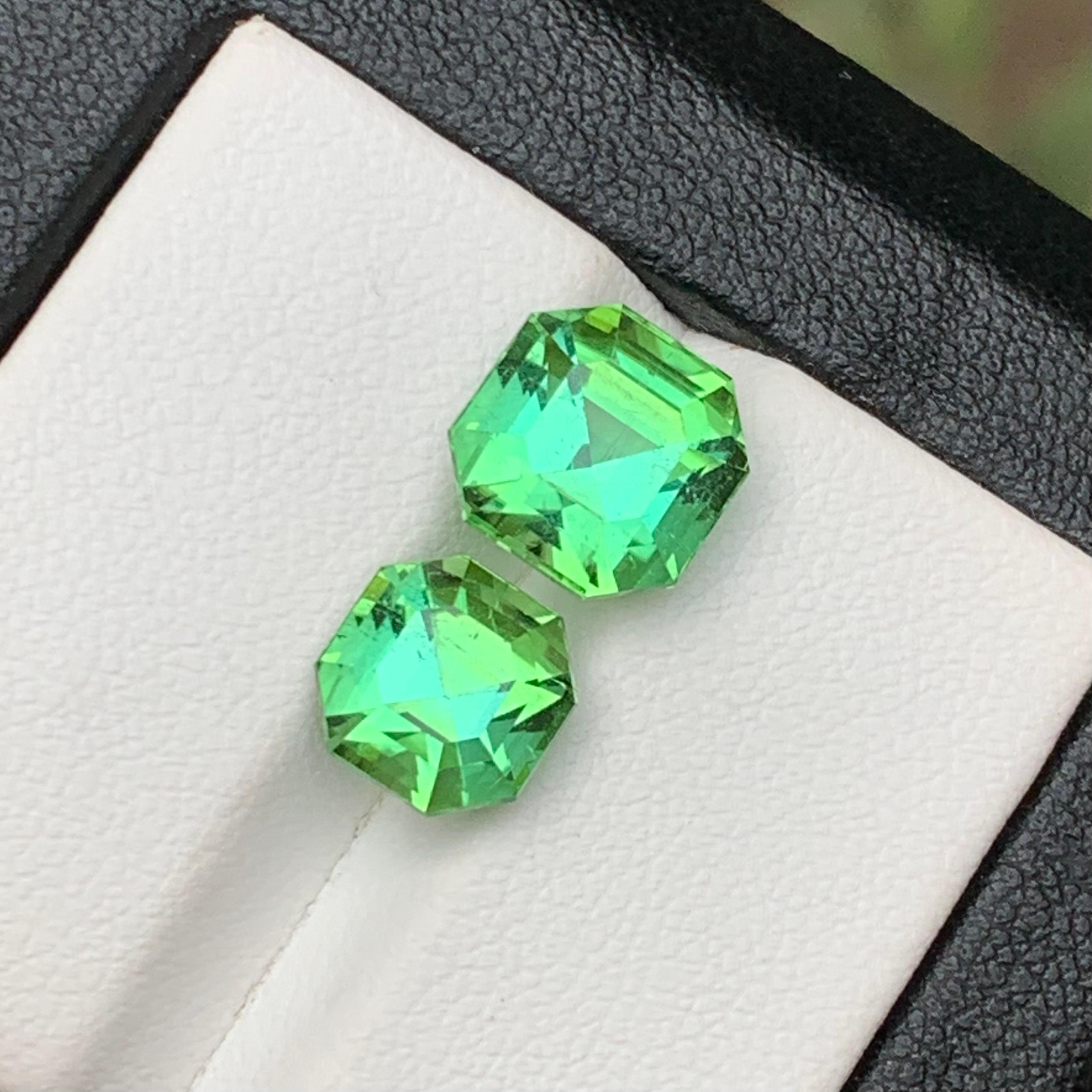 Mint Green Natural Tourmaline Loose Gemstones Set 7.25 Ct Octagon Cut-Jewelry For Sale 1