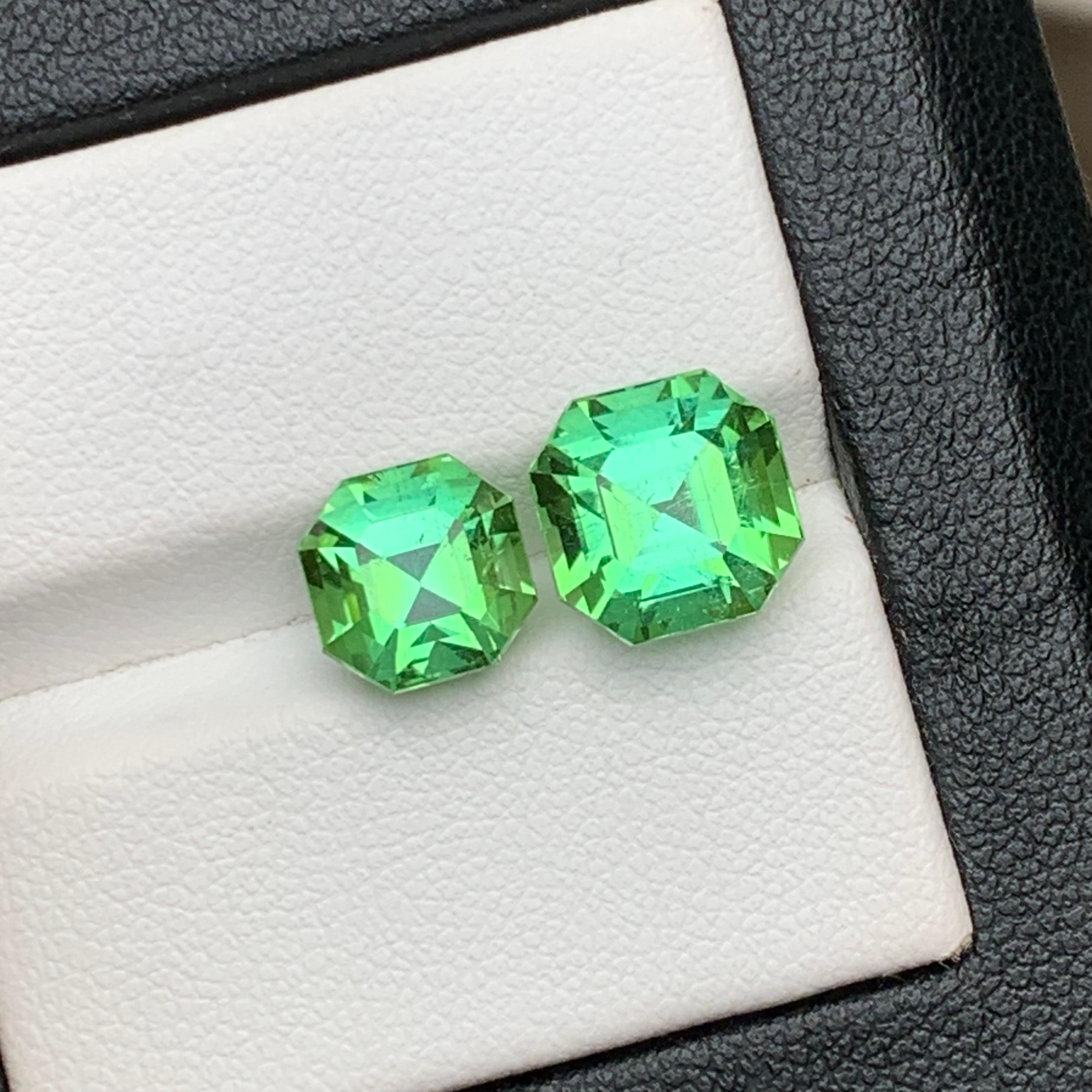 Mint Green Natural Tourmaline Loose Gemstones Set 7.25 Ct Octagon Cut-Jewelry For Sale 2