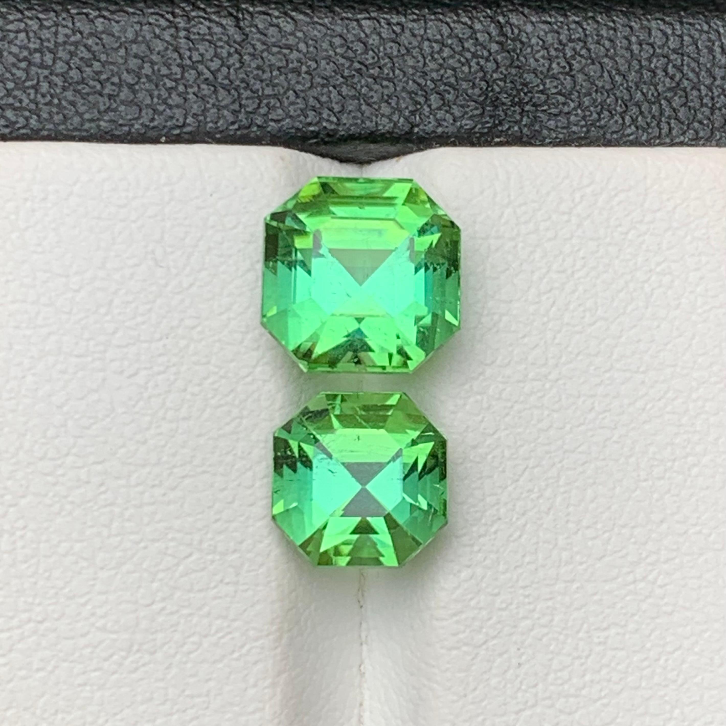 Mint Green Natural Tourmaline Loose Gemstones Set 7.25 Ct Octagon Cut-Jewelry For Sale 3