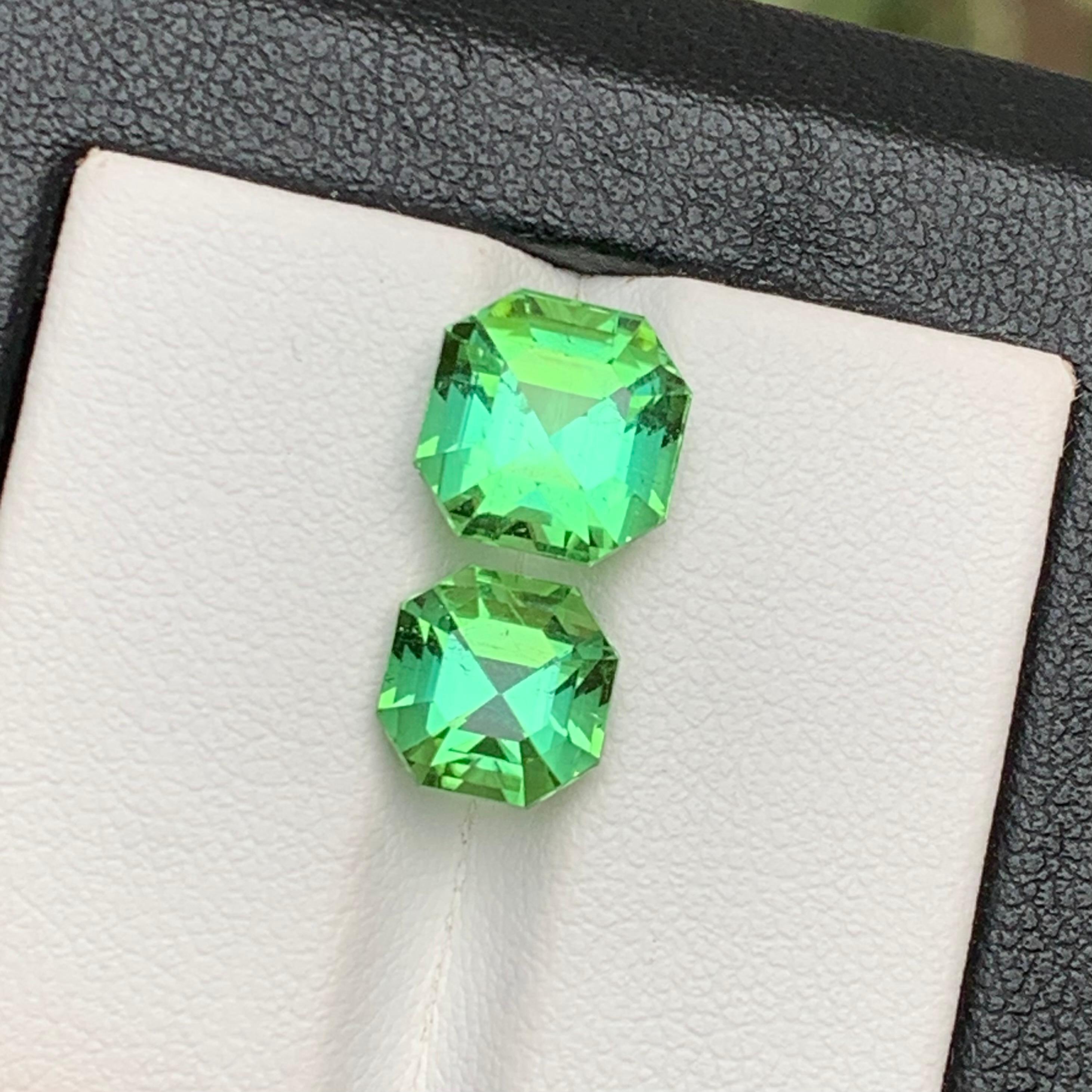 Mint Green Natural Tourmaline Loose Gemstones Set 7.25 Ct Octagon Cut-Jewelry For Sale 4