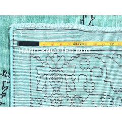 Mint Green Overdyed Vintage Persian Tabriz Worn Down Pure Wool Hand Knotted Rug