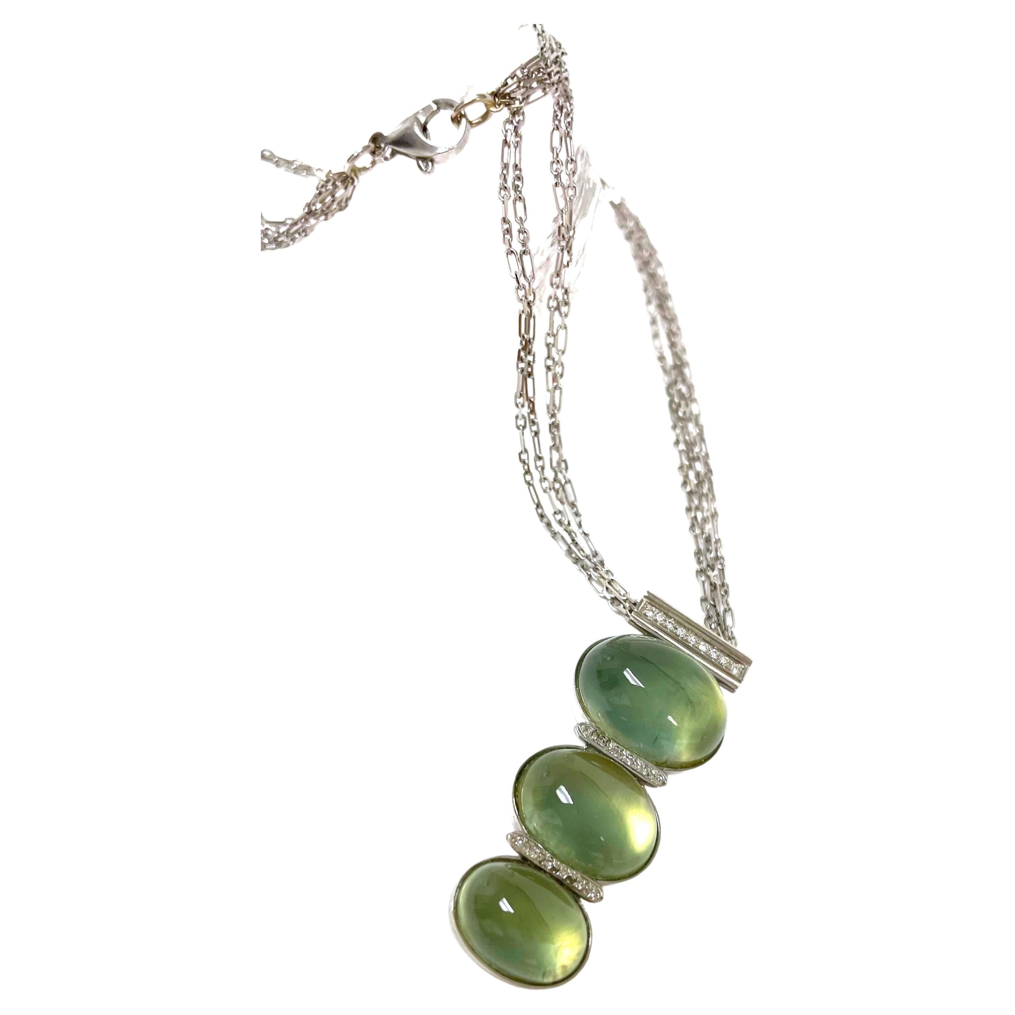 Mint Green Prehnite with Pave Diamonds Pendant Paradizia Necklace  In New Condition For Sale In Laguna Beach, CA