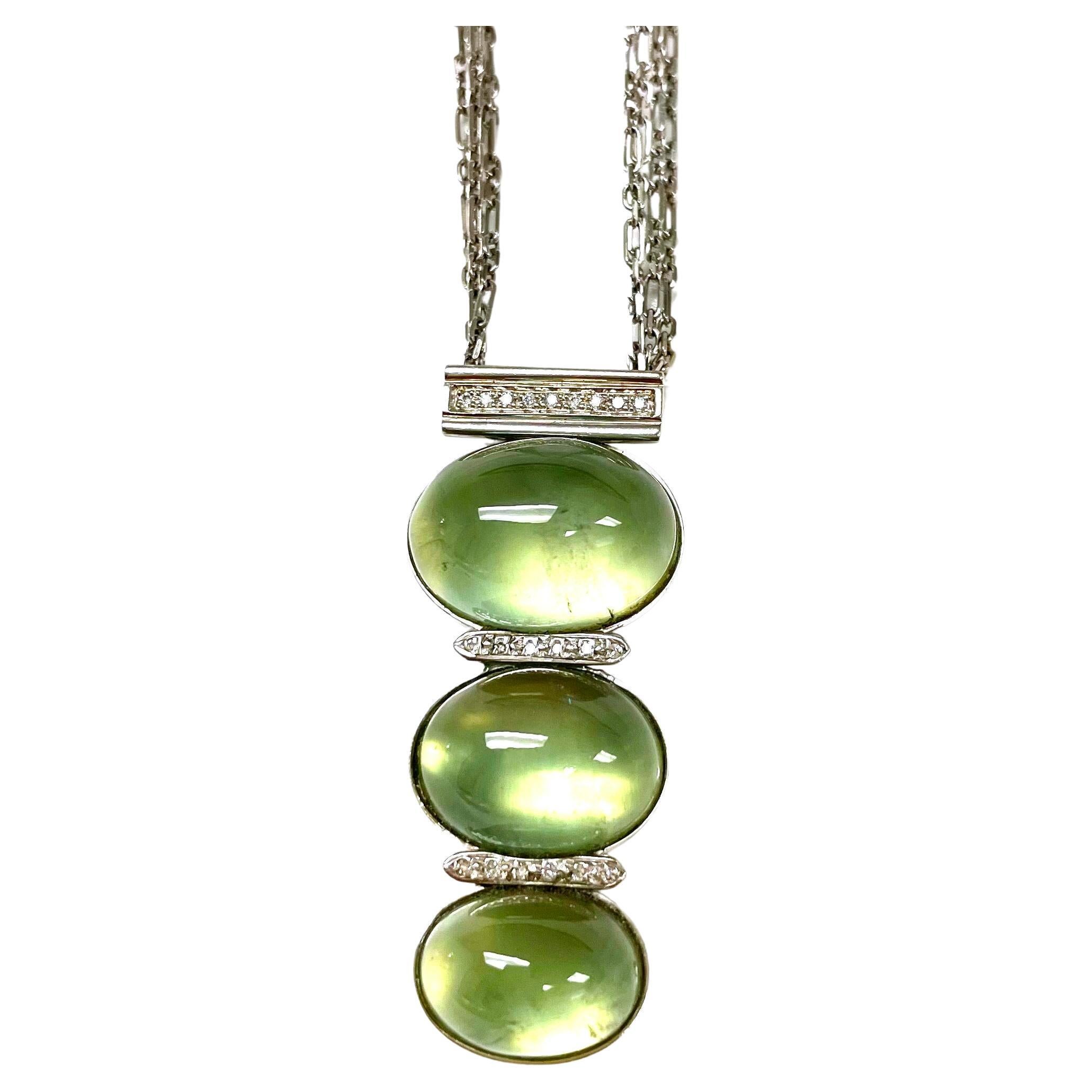 Mint Green Prehnite with Pave Diamonds Pendant Paradizia Necklace  For Sale 1