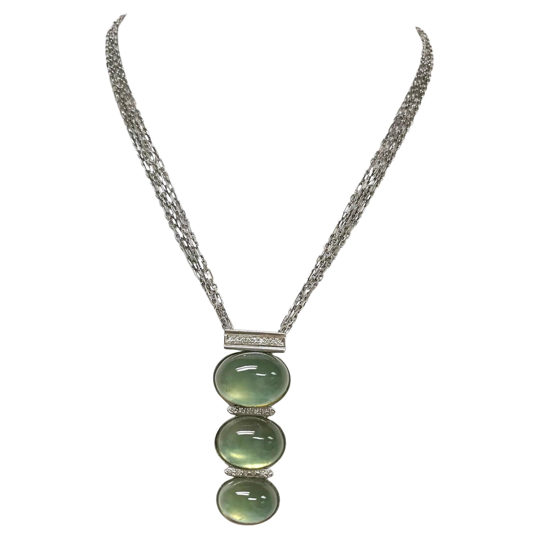Mint Green Prehnite with Pave Diamonds Pendant Paradizia Necklace  For Sale 2