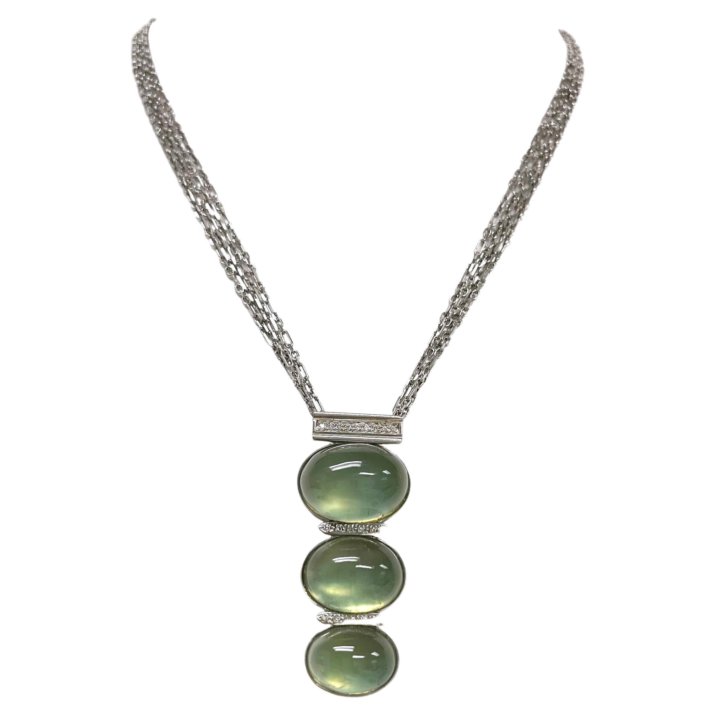 Mint Green Prehnite with Pave Diamonds Pendant Paradizia Necklace  For Sale 3