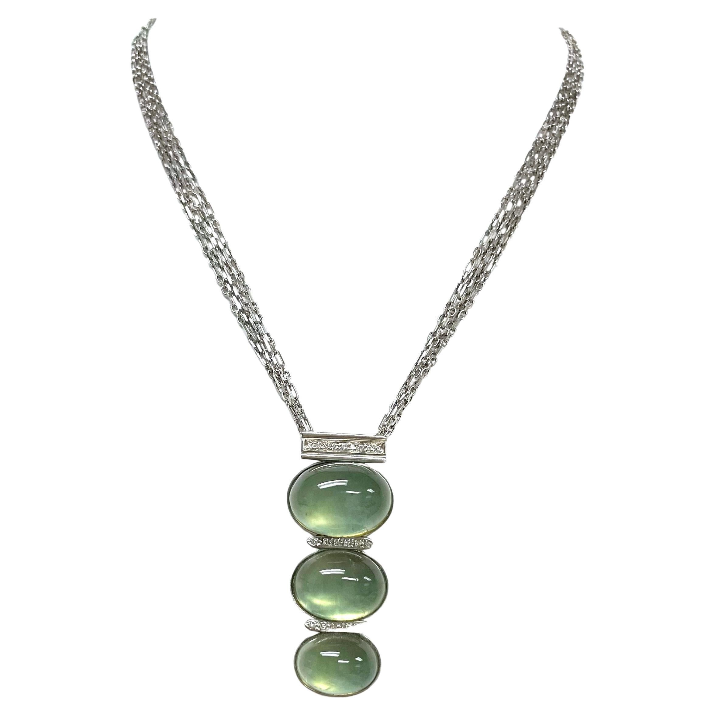 Mint Green Prehnite with Pave Diamonds Pendant Paradizia Necklace