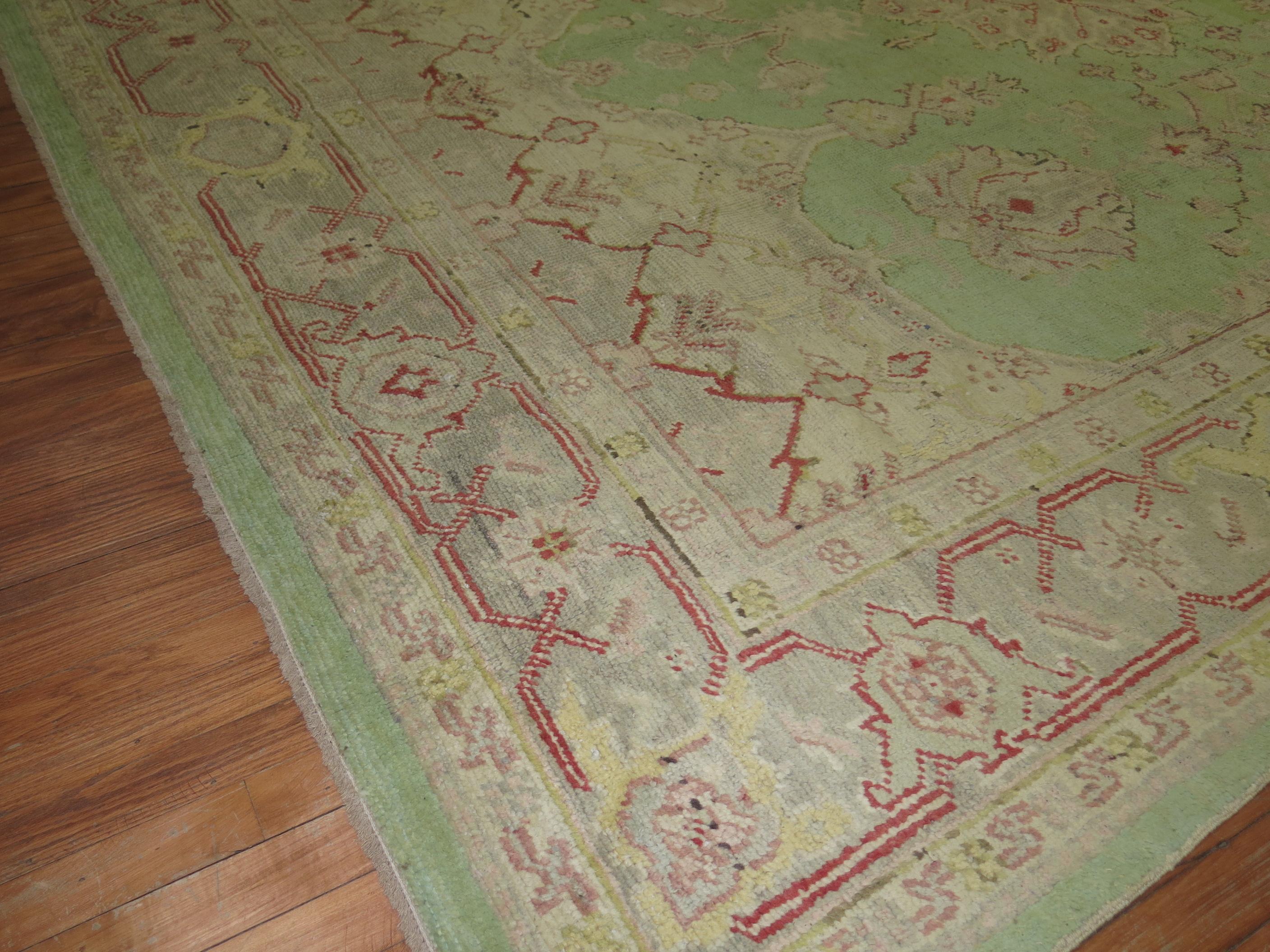 Mint Green Room Size Antique Turkish Oushak Carpet, 20th Century For Sale 4