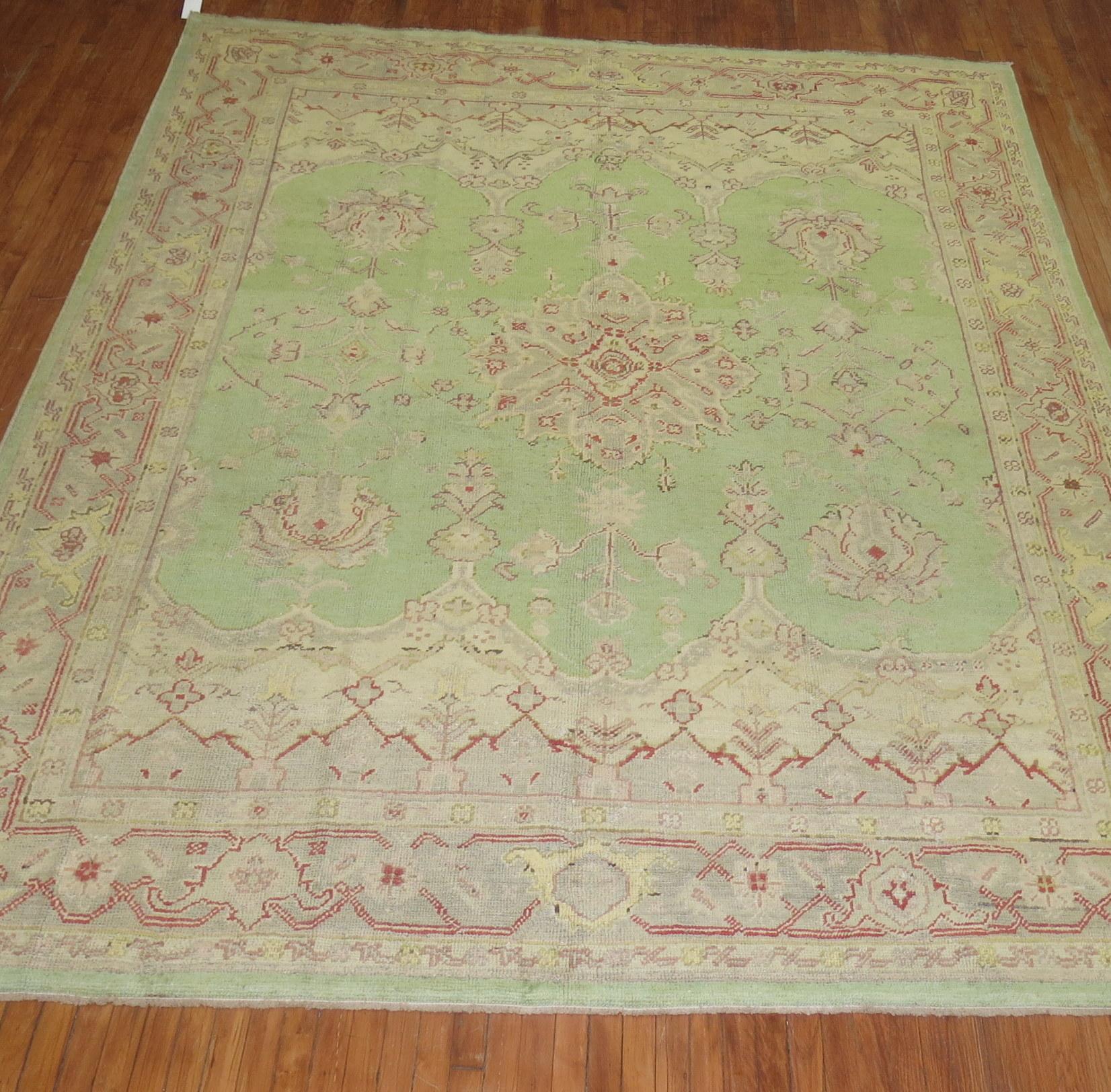 Mint Green Room Size Antique Turkish Oushak Carpet, 20th Century For Sale 5
