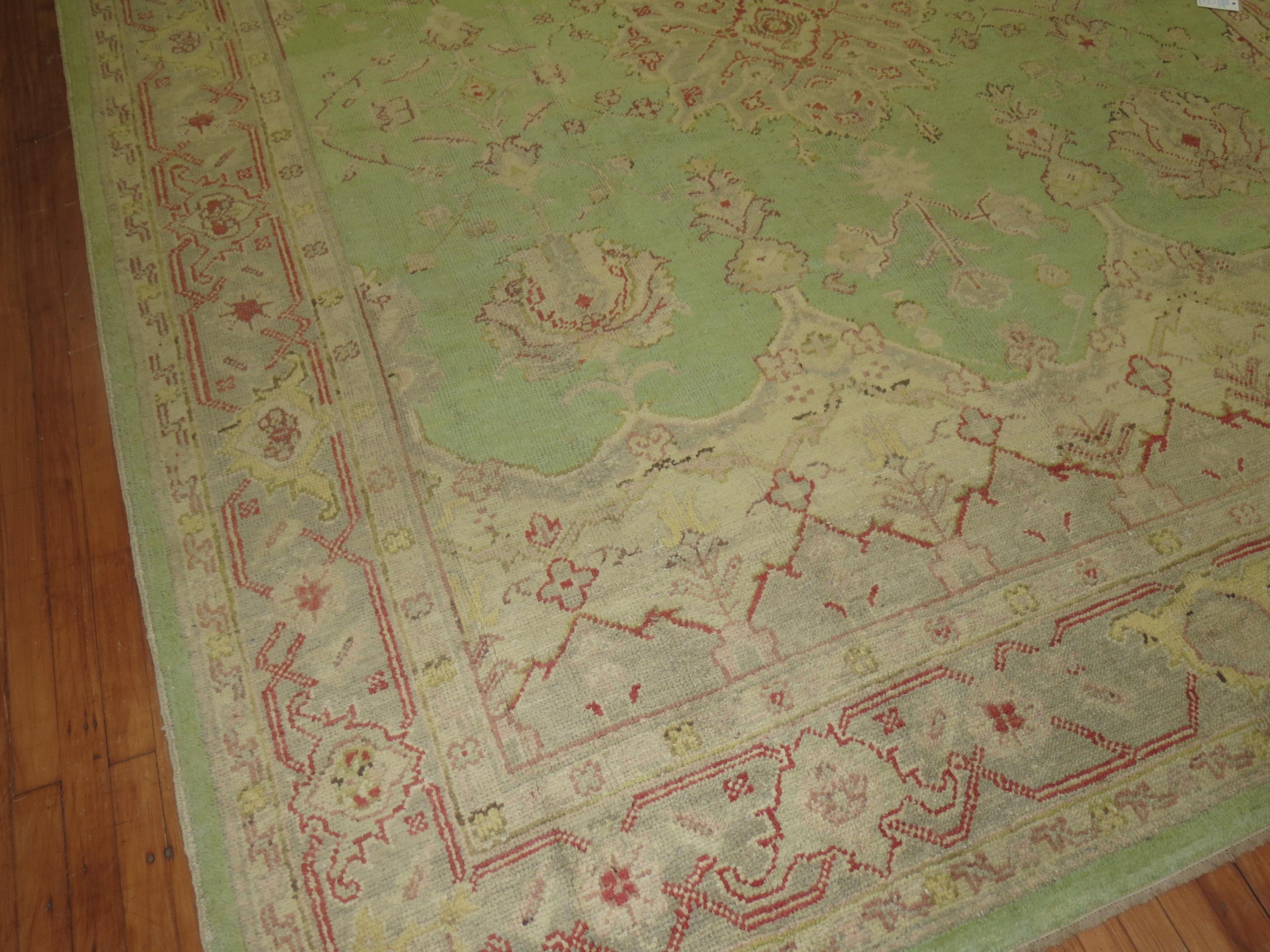 Mint Green Room Size Antique Turkish Oushak Carpet, 20th Century For Sale 2