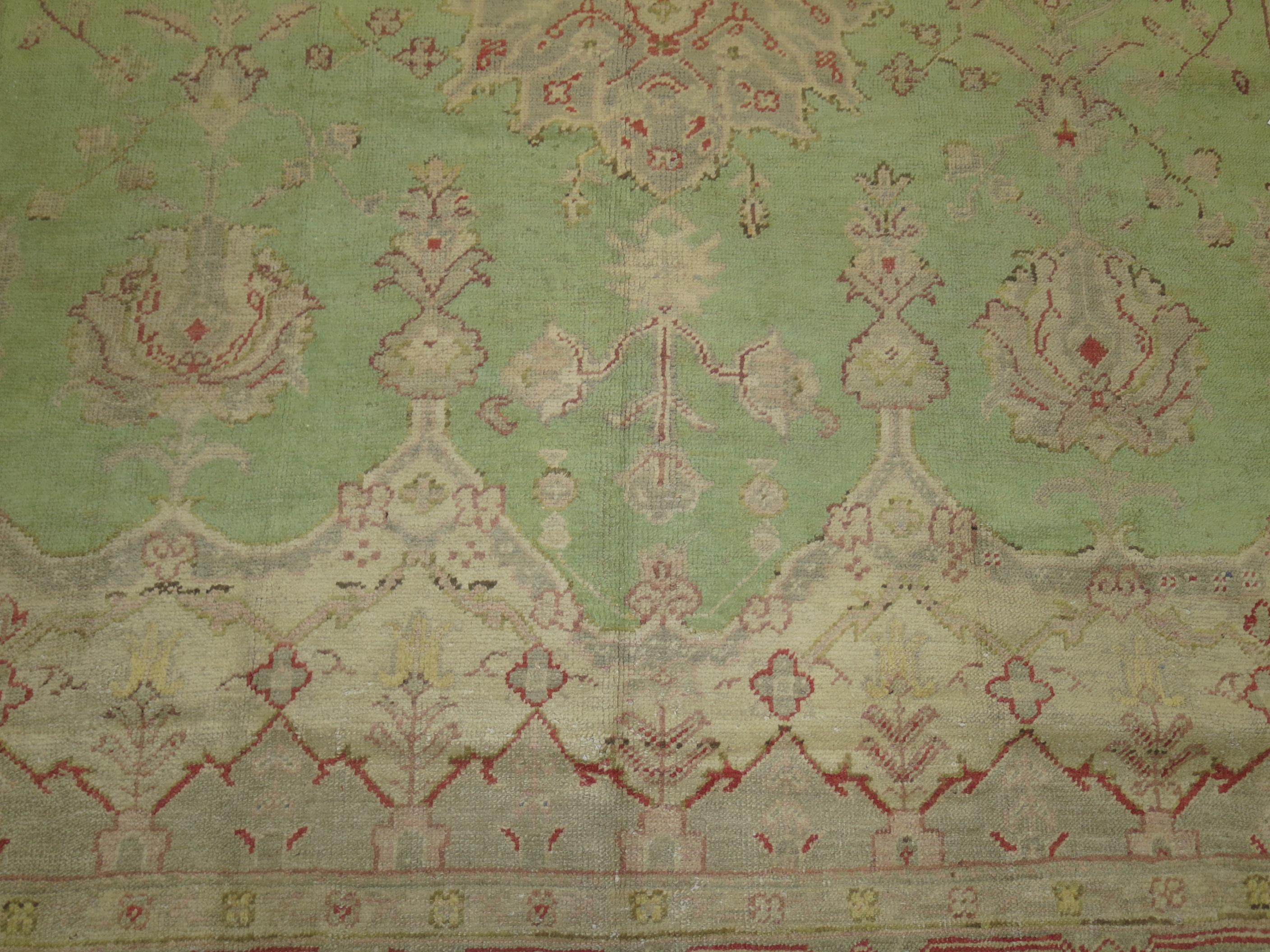 Mint Green Room Size Antique Turkish Oushak Carpet, 20th Century For Sale 3