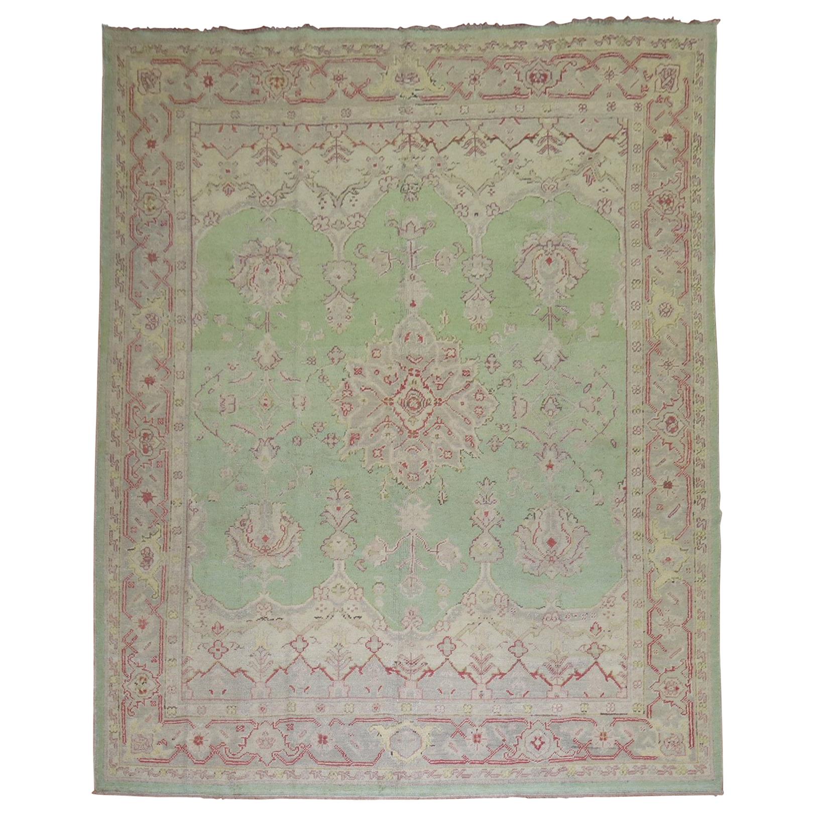 Mint Green Room Size Antique Turkish Oushak Carpet, 20th Century For Sale