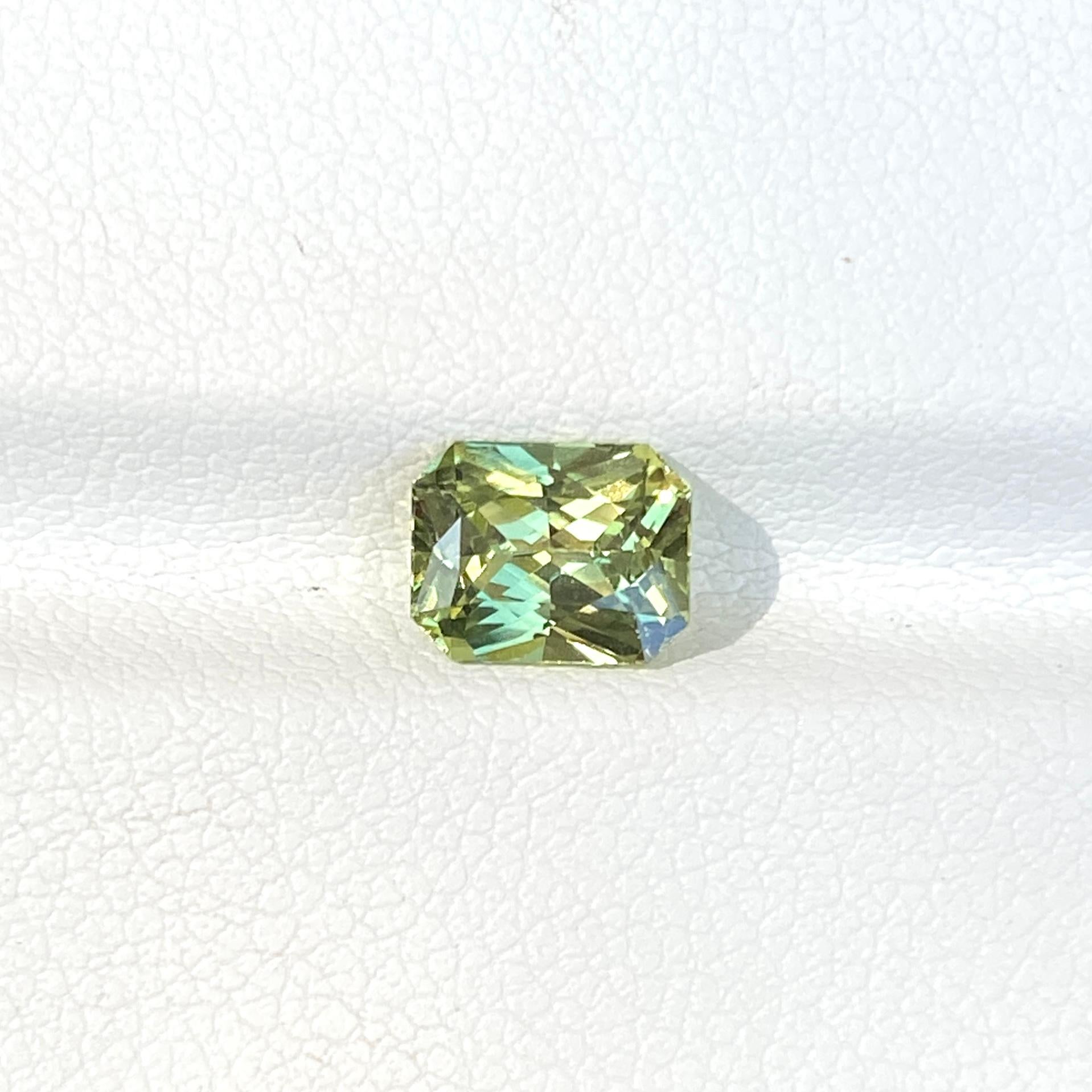 Fresh and zesty with citrus hints of lemon and lime is this natural mint green sapphire radiant cut to over 1 carat and certified unheated from Madagascar. 

This mint green sapphire is available to purchase as a loose sapphire or contact us to