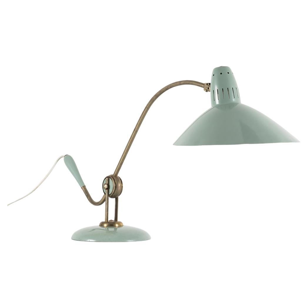 Mint Green Adjustable Desk Lamp, Enamel and Brass, France, 1950's For Sale