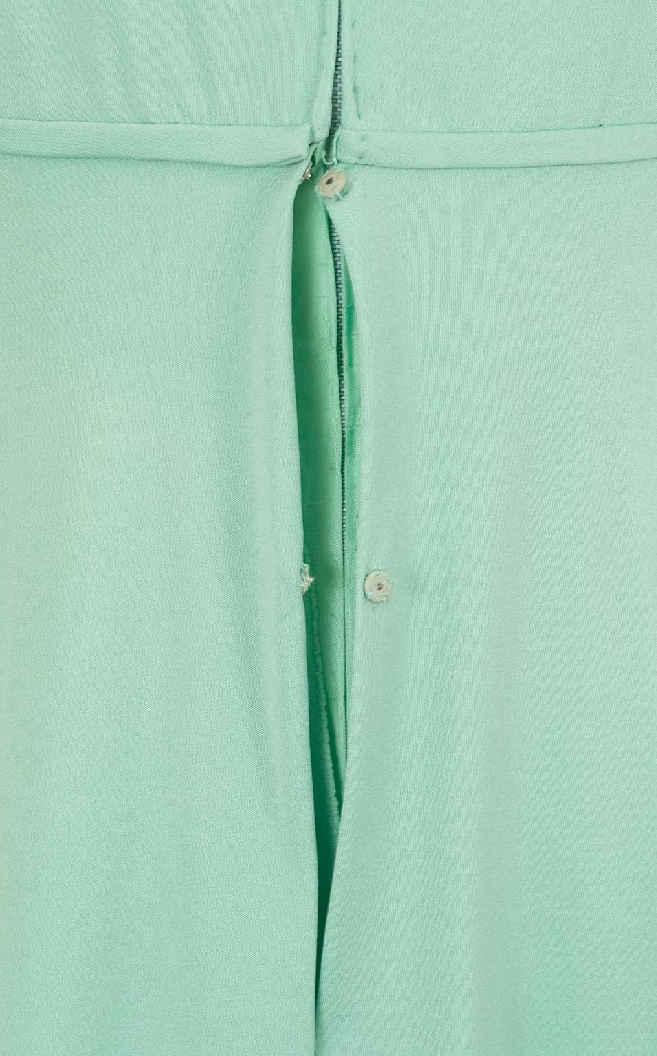 Mint Green Silk Jersey Maxi Hostess Dress w Heavy Beading, Hong Kong – M, 1969 For Sale 6