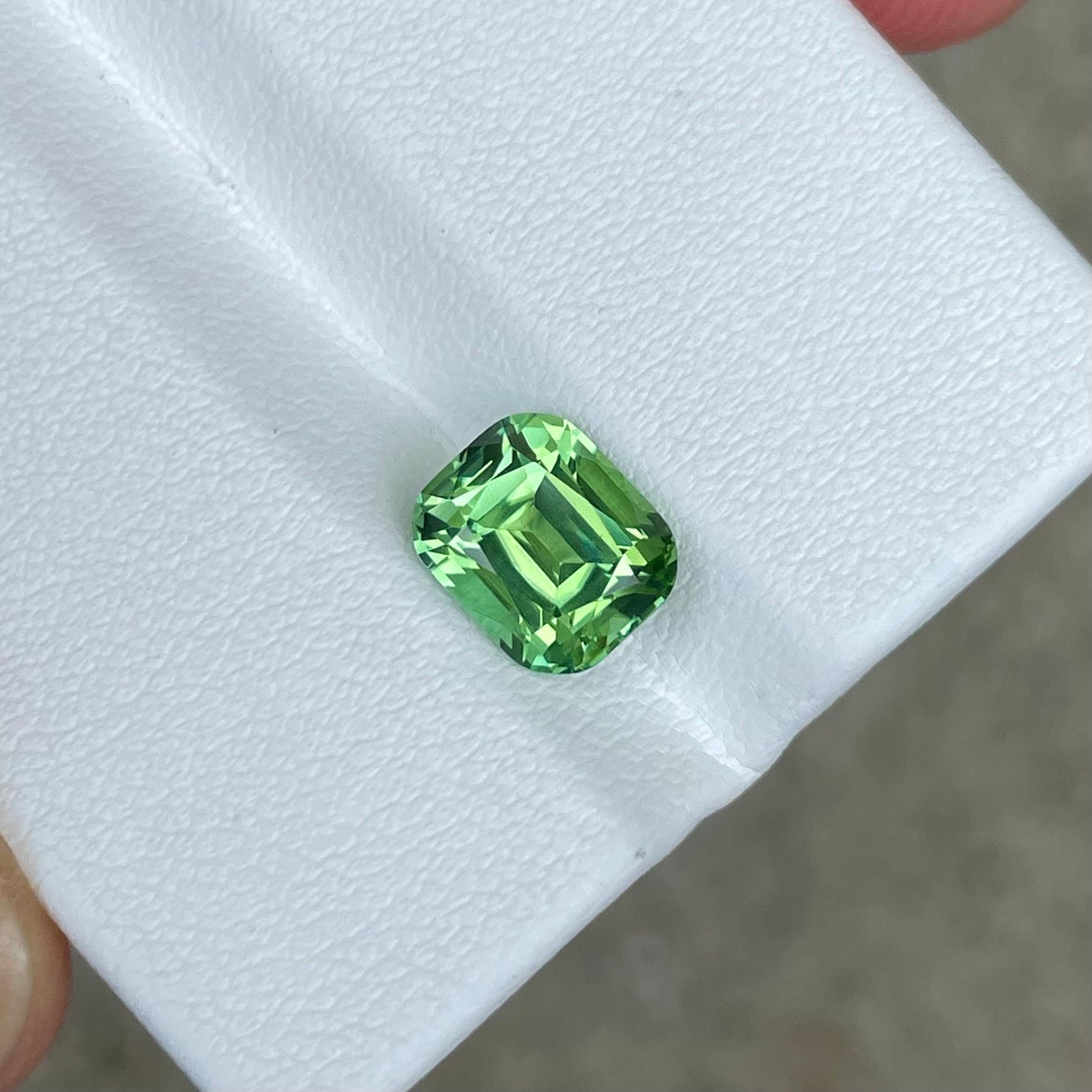Modern Mint Green Tourmaline 2.60 carats Step Cushion Cut Natural Afghani Gemstone For Sale