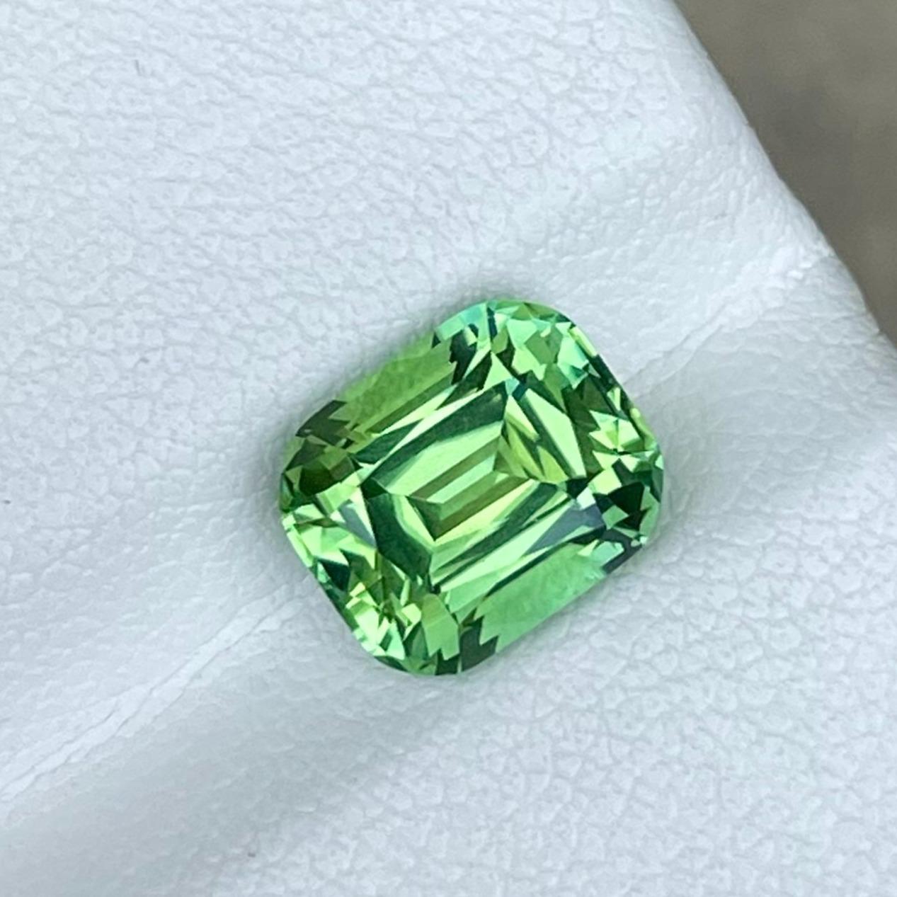 Women's or Men's Mint Green Tourmaline 2.60 carats Step Cushion Cut Natural Afghani Gemstone For Sale