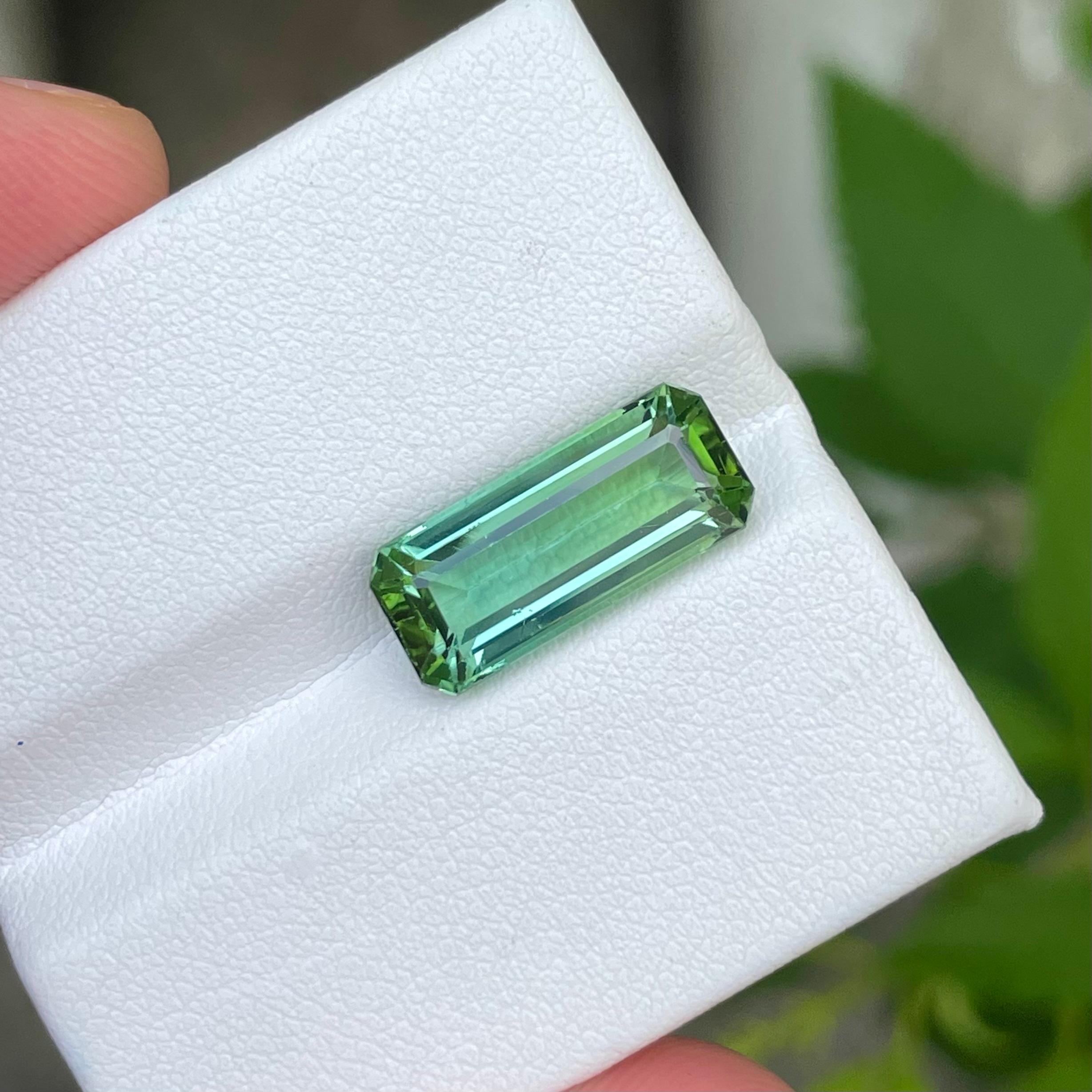 Women's or Men's Mint Green Tourmaline 6.10 Carats Emerald Cut Natural Afghani Loose Gemstone For Sale