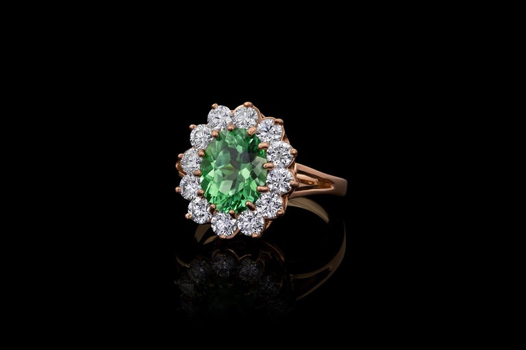 Mint Green Tourmaline and Diamond Cocktail ring 