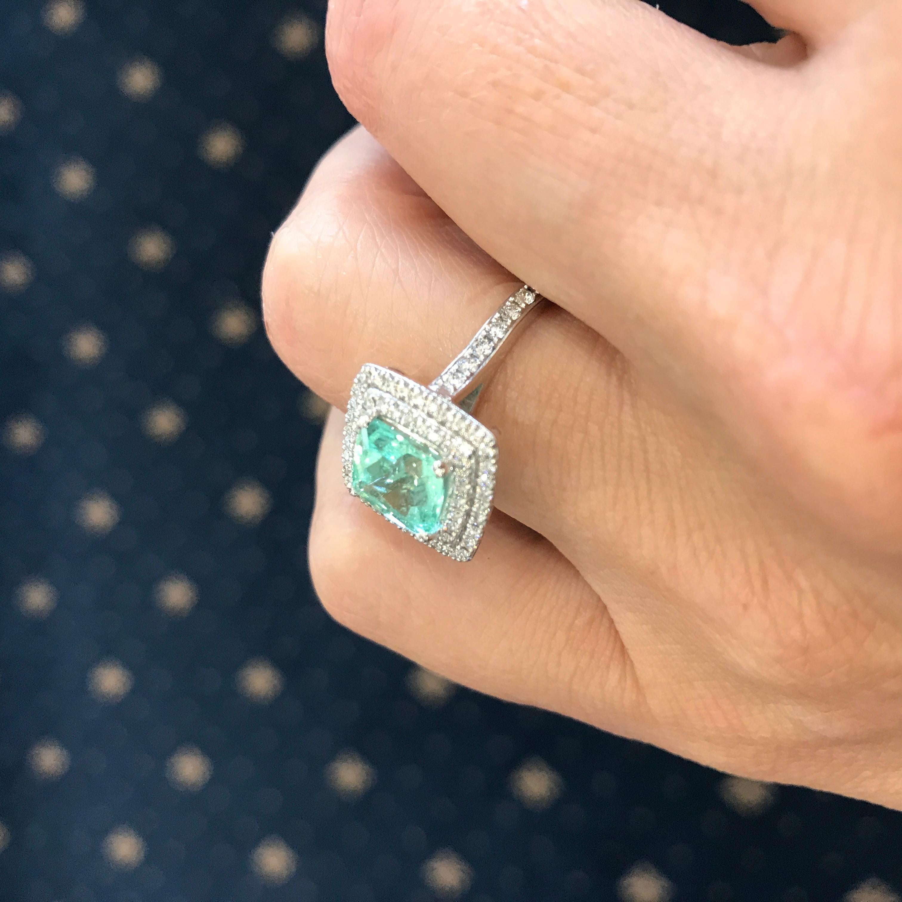 Contemporary Mint Green Tourmaline and Diamond Ring  For Sale