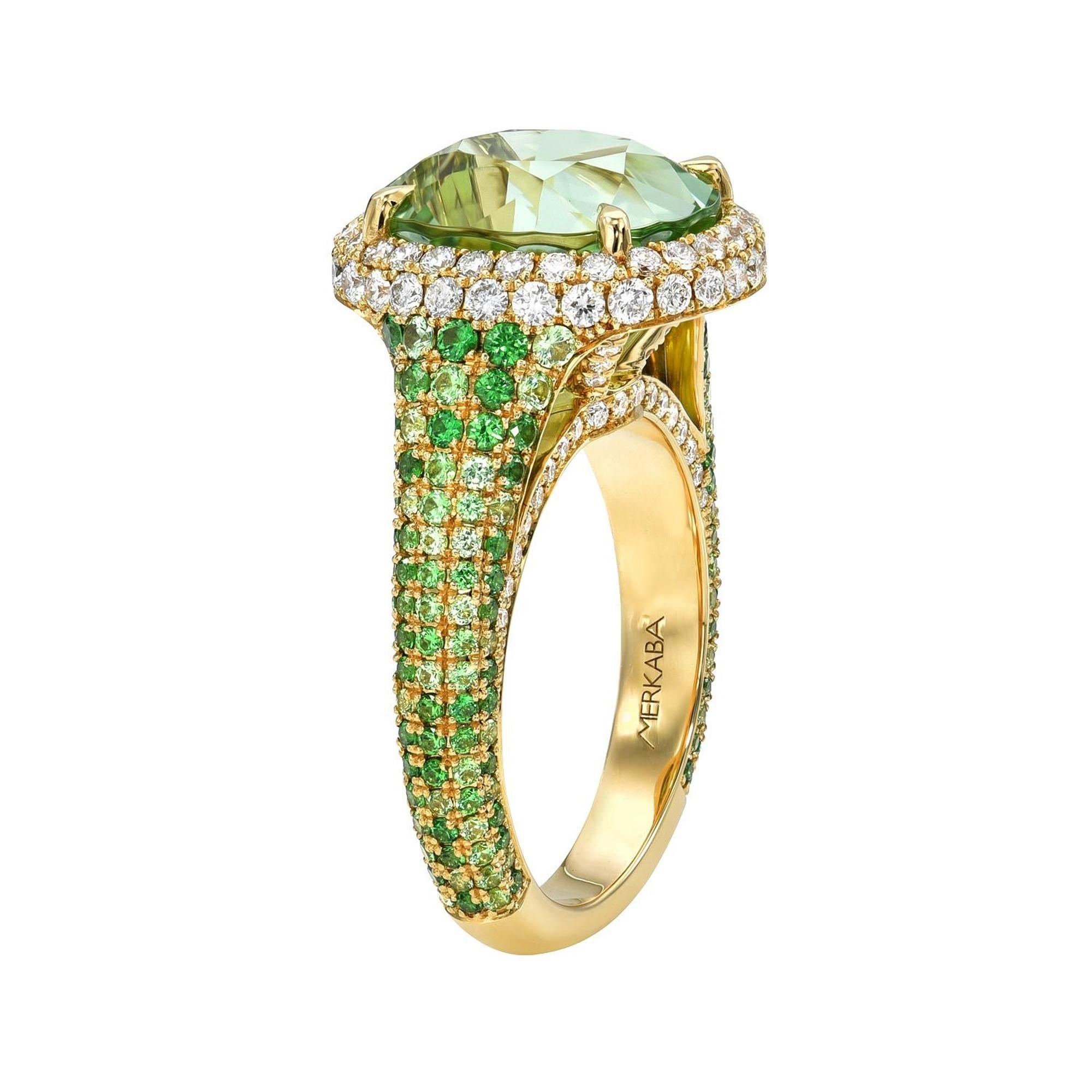 Bague cocktail en tourmaline vert menthe - Or 18K de luxe avec tsavorites et diamants en vente 2