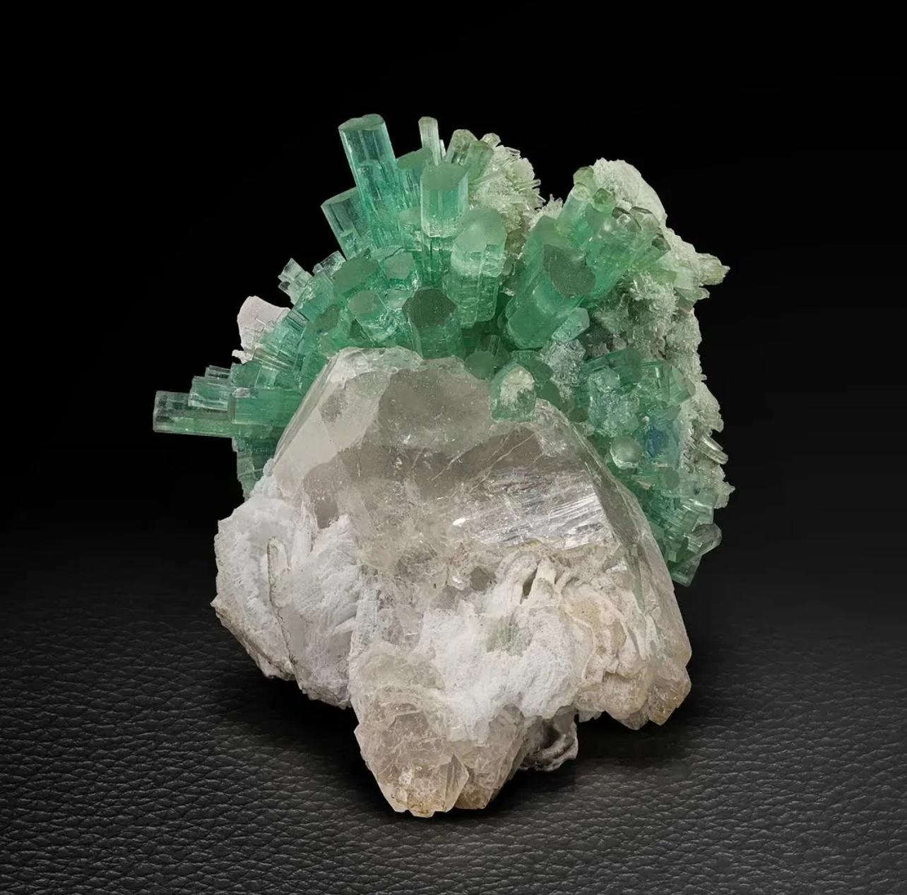 Mint Green Tourmaline Crystal Cluster On Smoky Quartz From Afghanistan For Sale 5