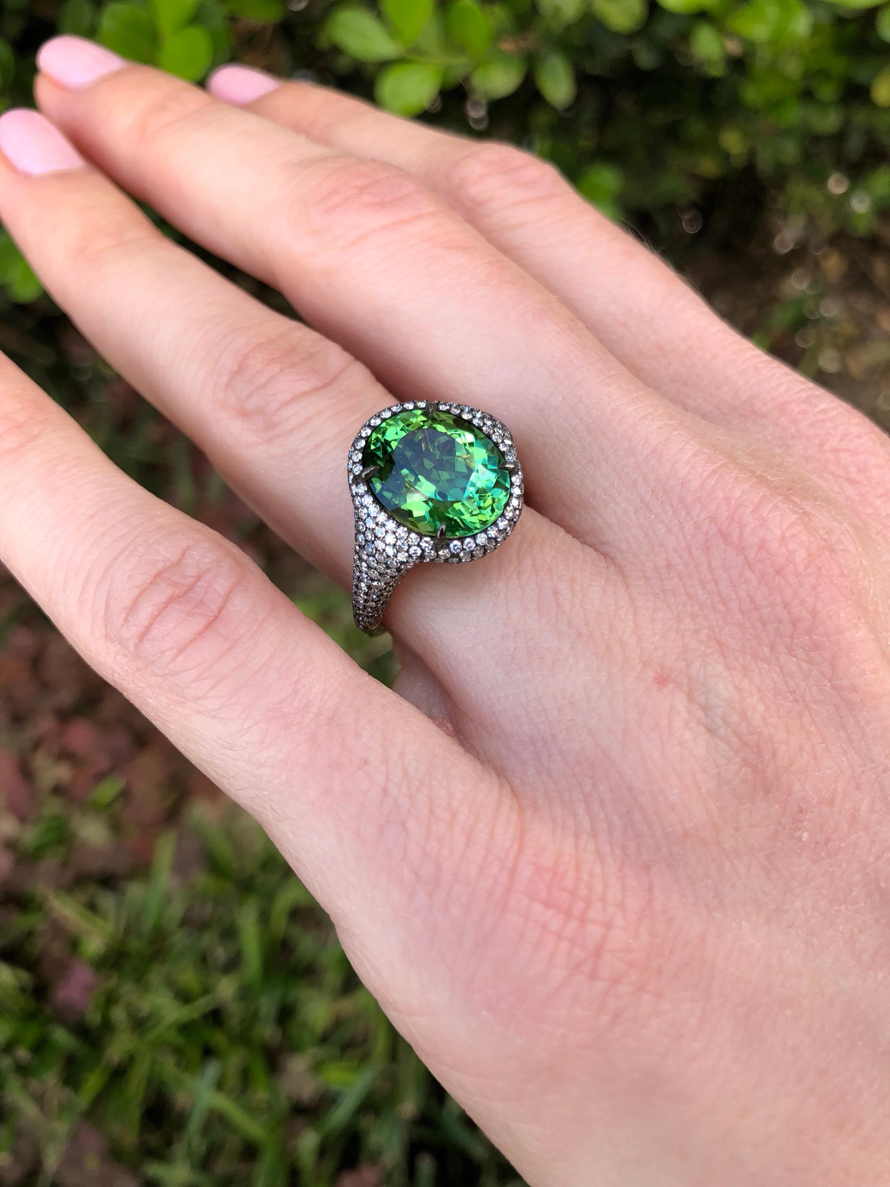 green tourmaline diamond ring