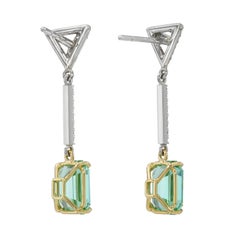 Mint Green Tourmaline Earrings 4.55 Carat Emerald Cut