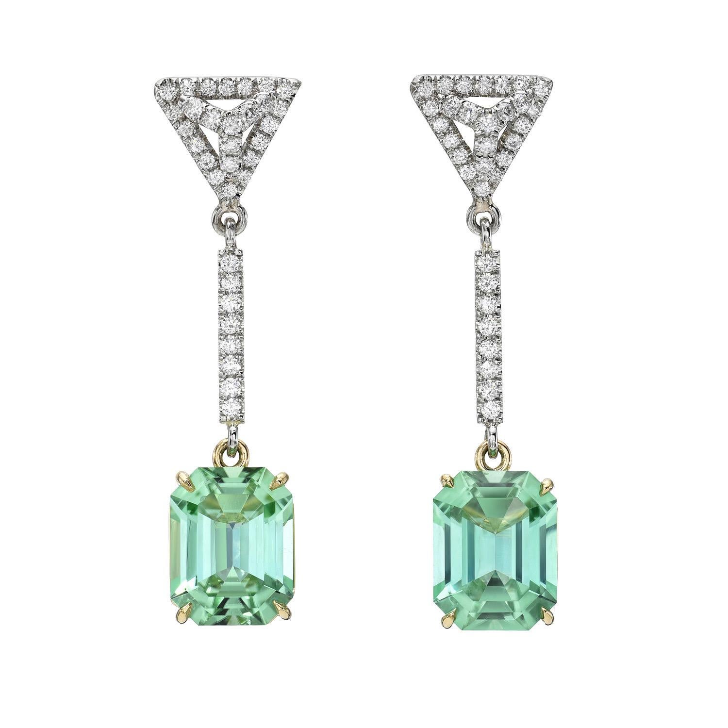 Contemporary Mint Green Tourmaline Earrings 4.55 Carat Emerald Cut