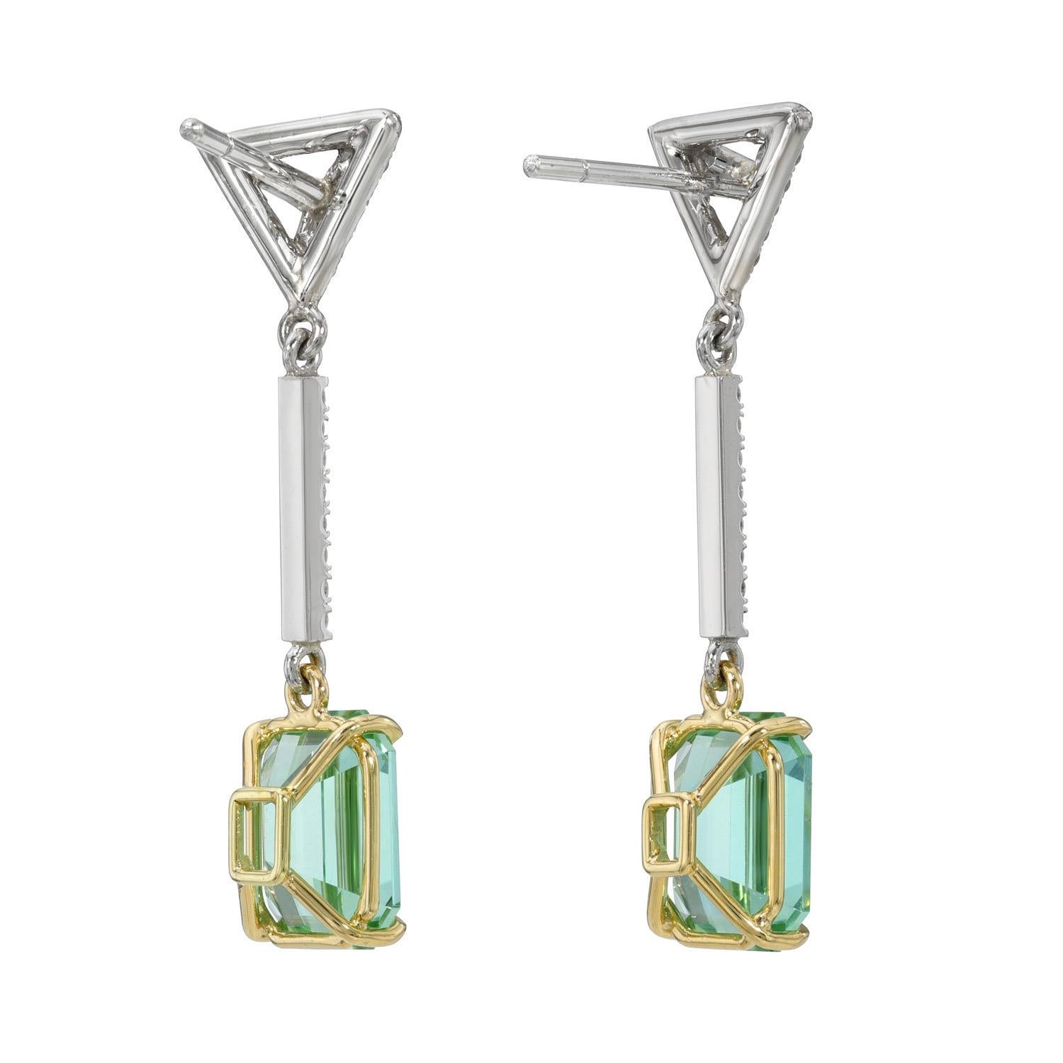 Mint Green Tourmaline Earrings 4.55 Carat Emerald Cut In New Condition In Beverly Hills, CA